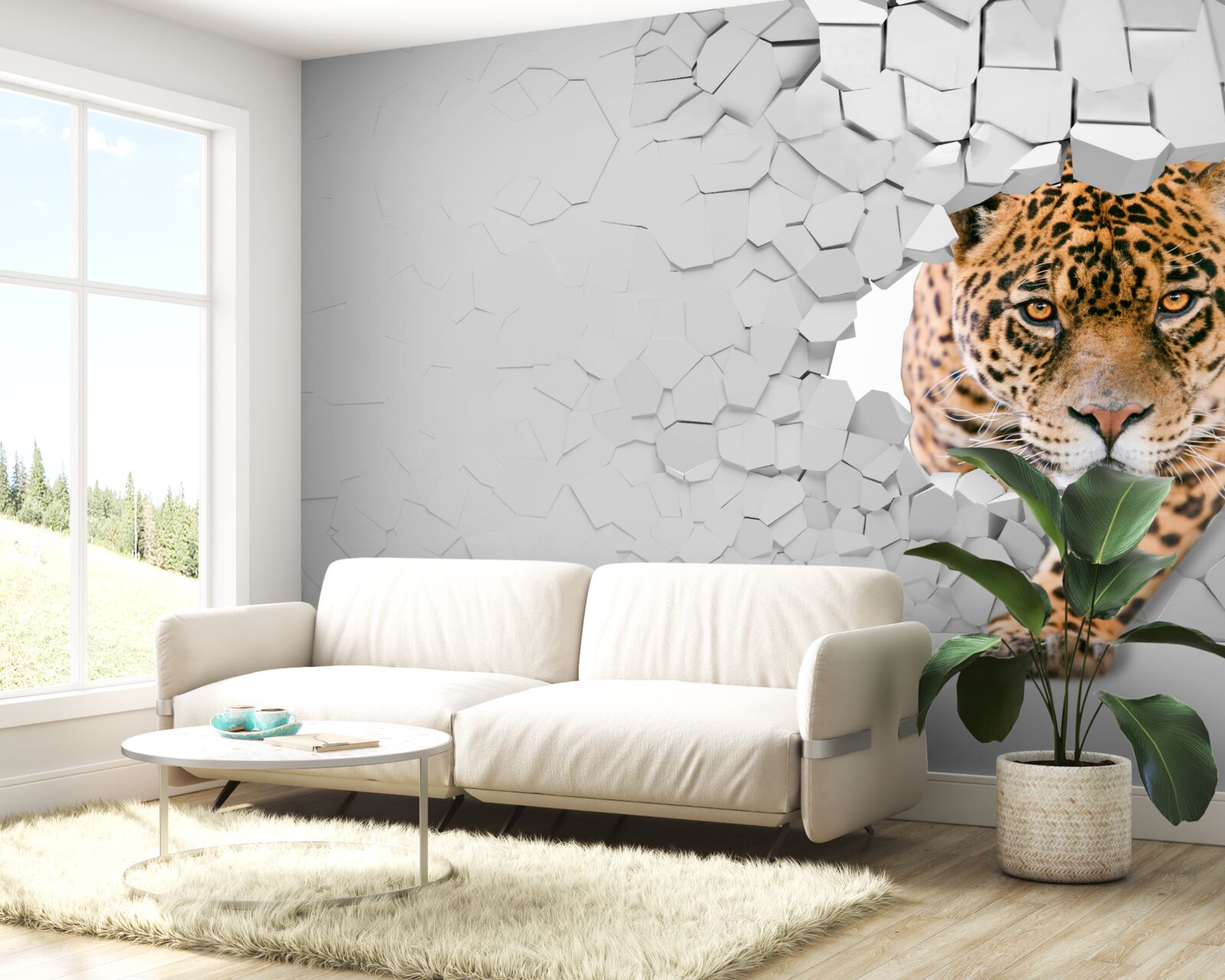 Fototapeta leopard prerazí kamennú bariéru