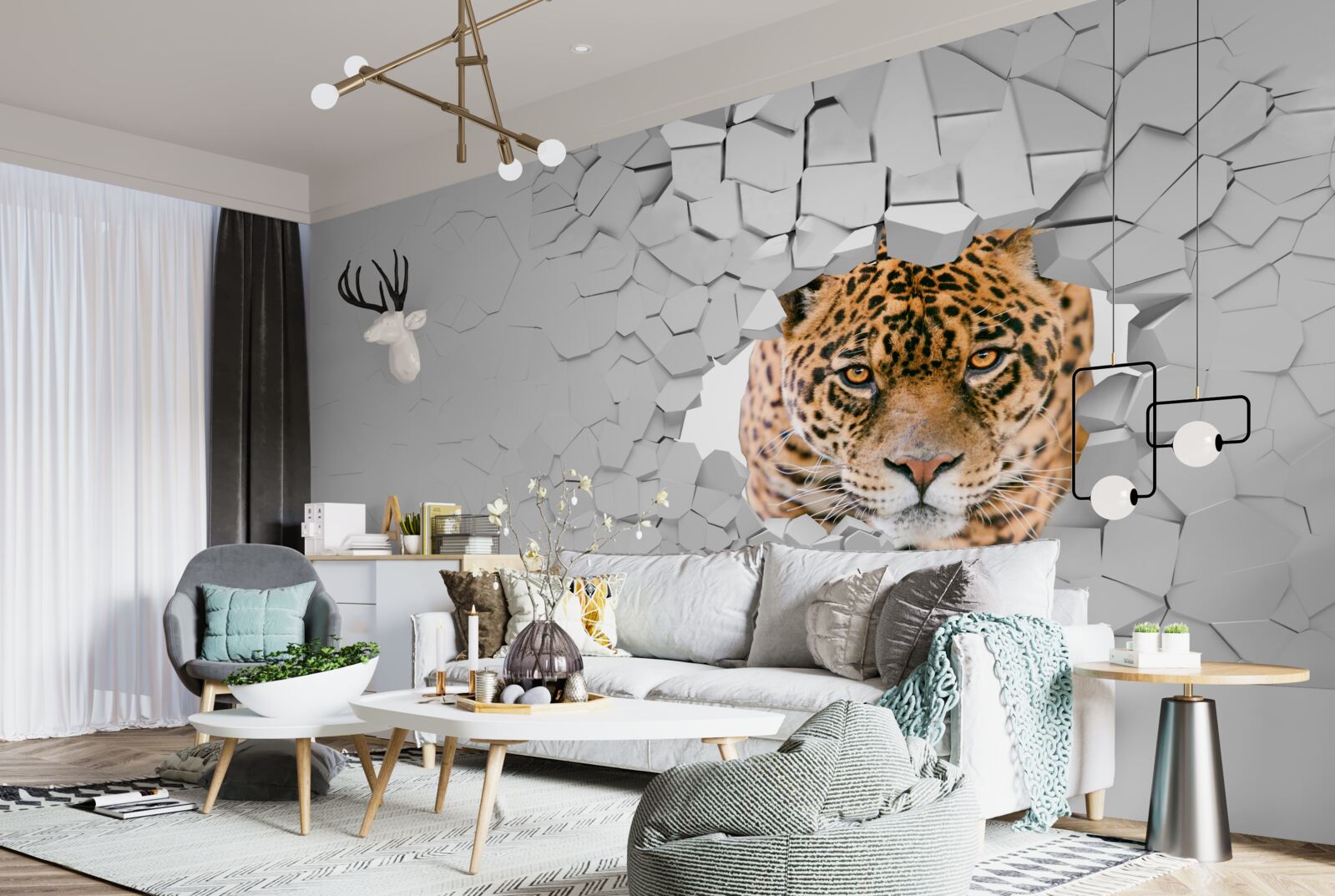 Fototapeta leopard prerazí kamennú bariéru