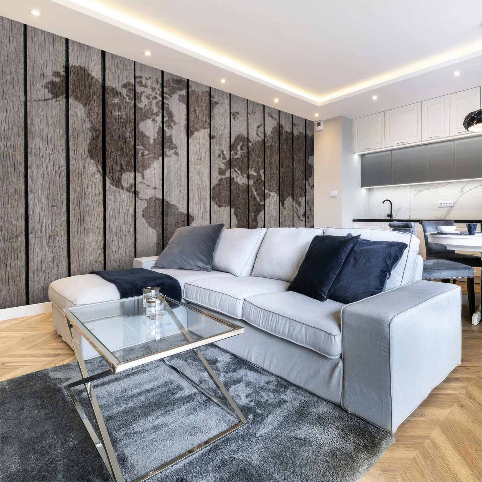 Fototapeta mapa sveta na drevených doskách