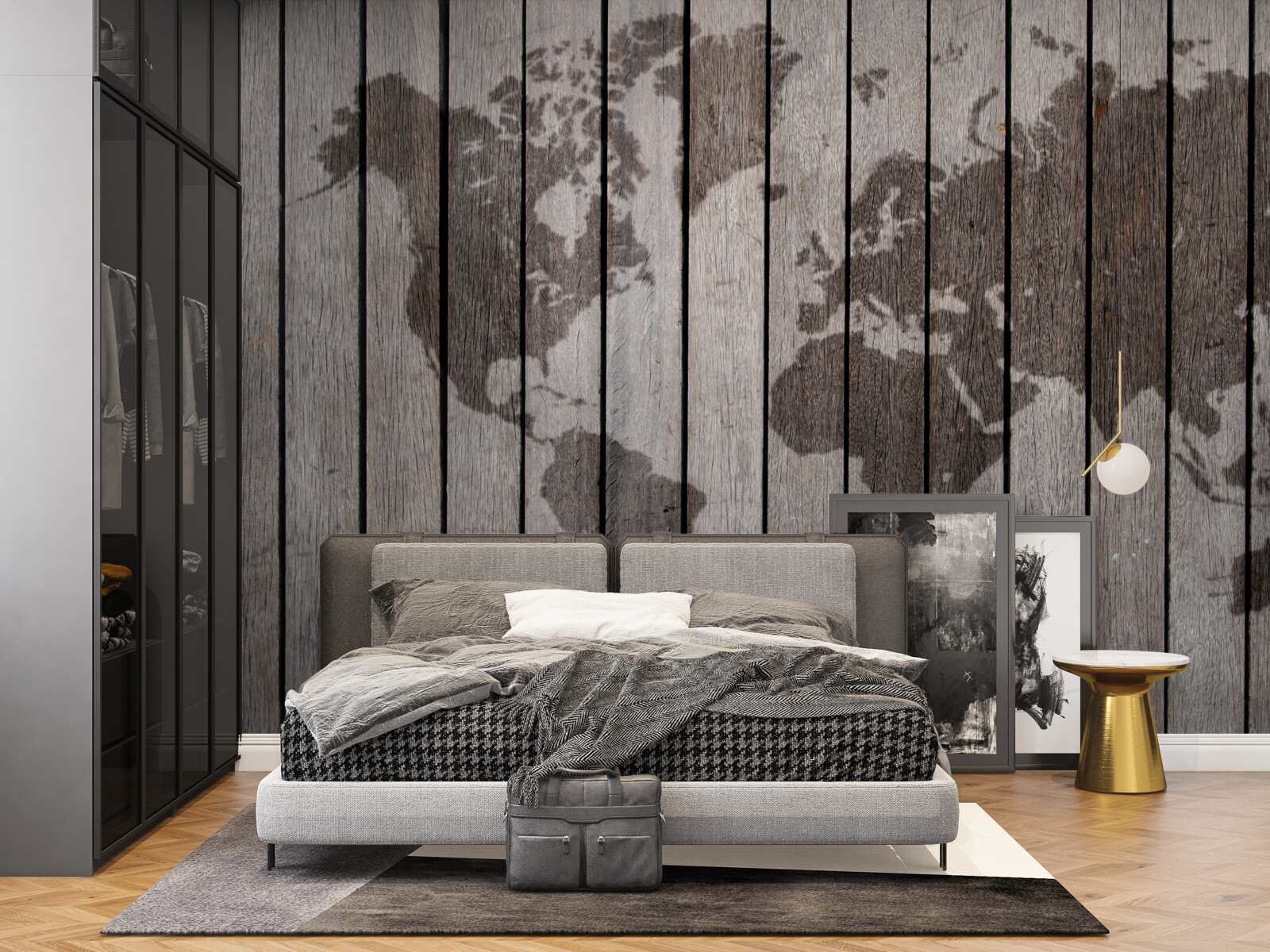 Fototapeta mapa sveta na drevených doskách