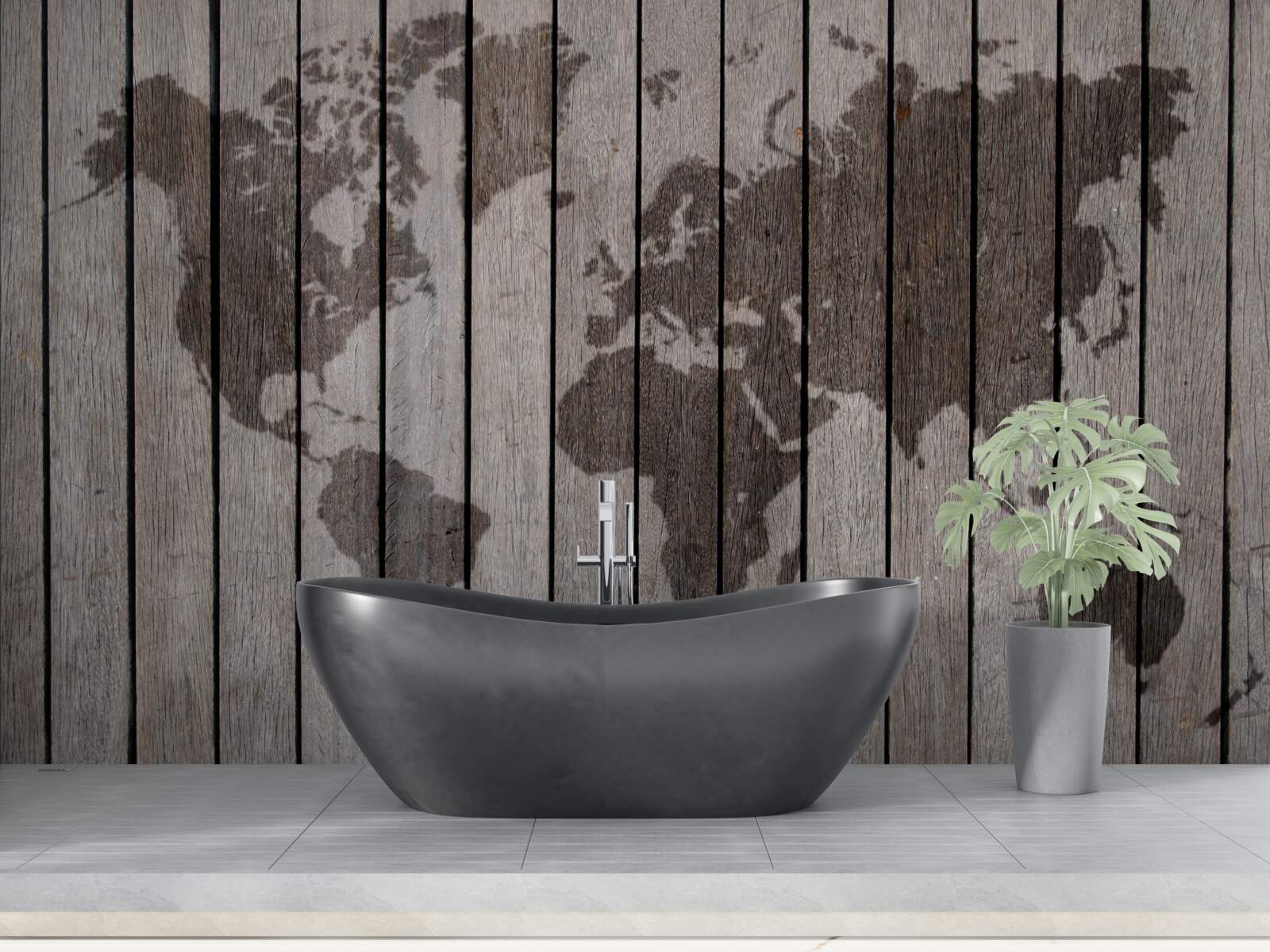 Fototapeta mapa sveta na drevených doskách