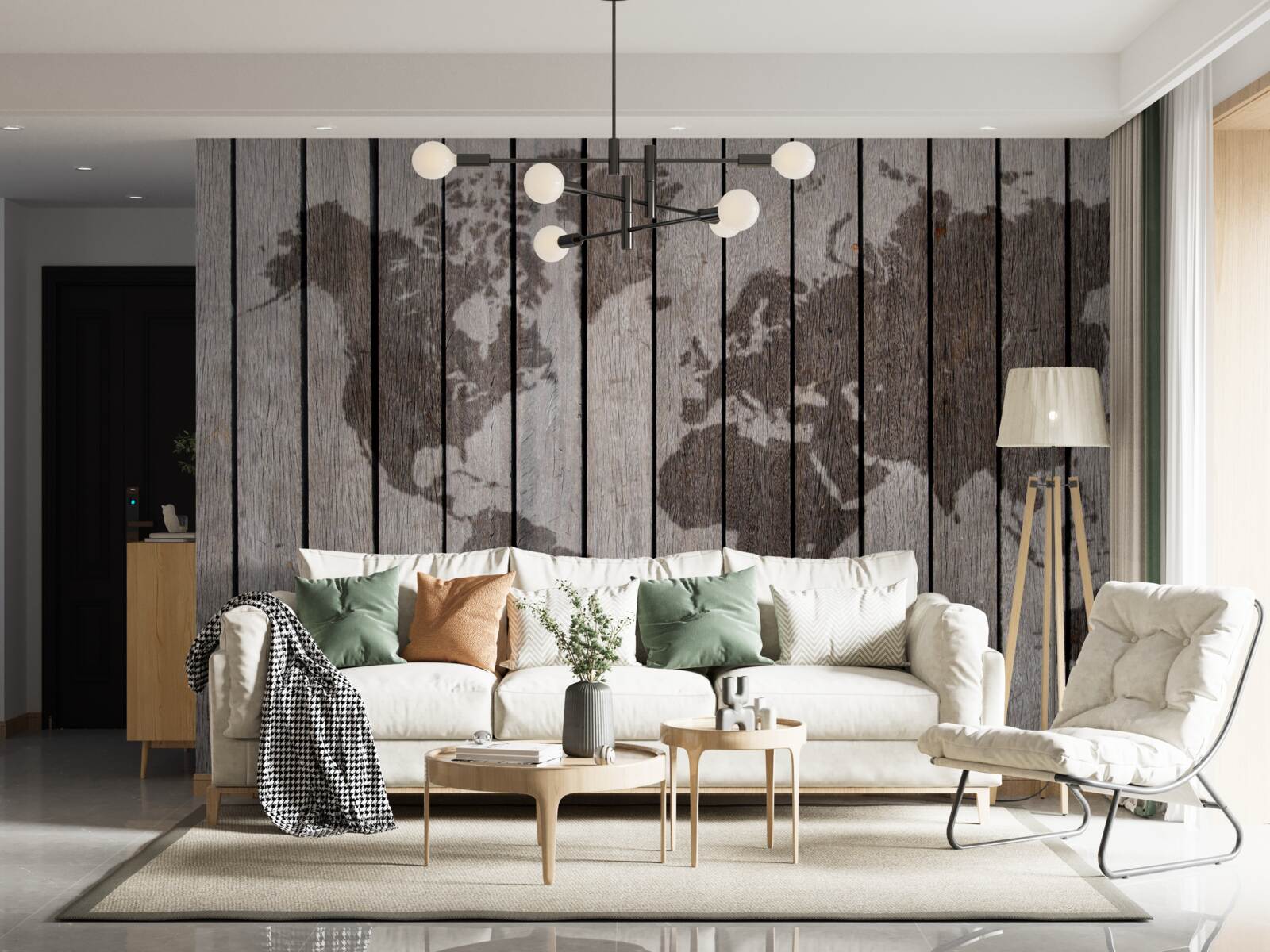 Fototapeta mapa sveta na drevených doskách