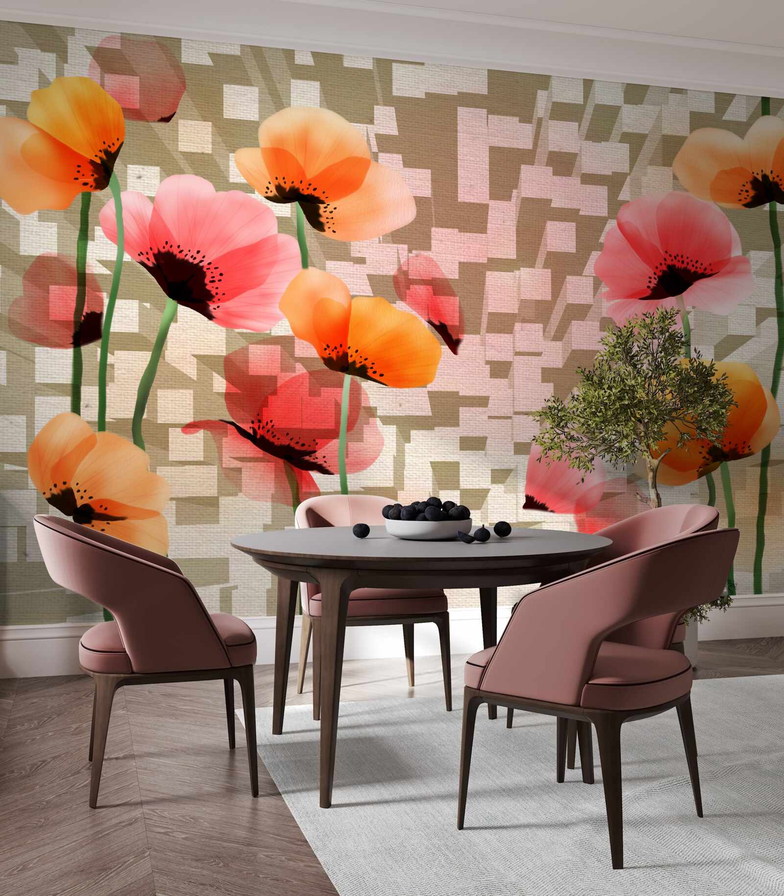 Fototapeta sada ružových a broskyňových makov