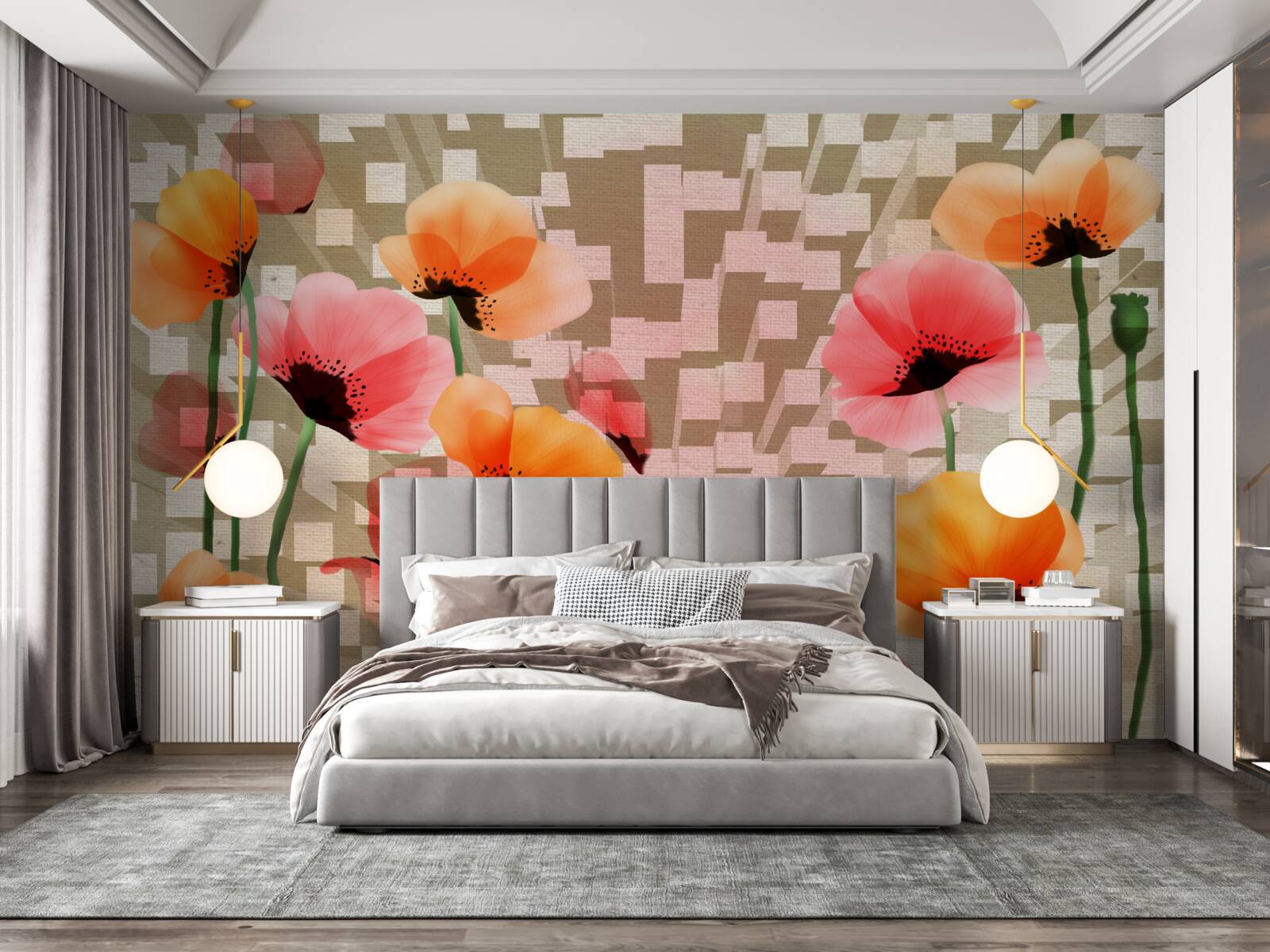 Fototapeta sada ružových a broskyňových makov