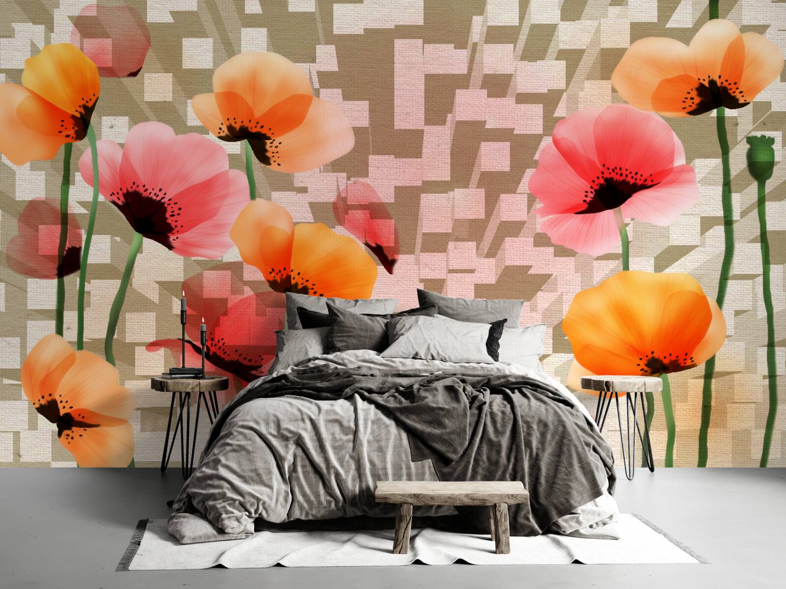 Fototapeta sada ružových a broskyňových makov