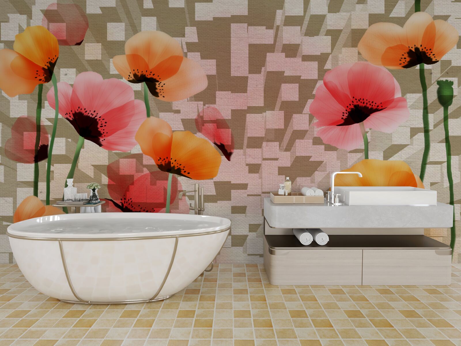 Fototapeta sada ružových a broskyňových makov