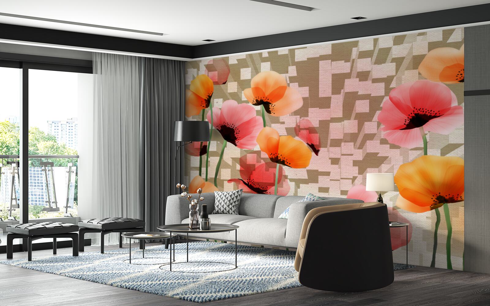 Fototapeta sada ružových a broskyňových makov