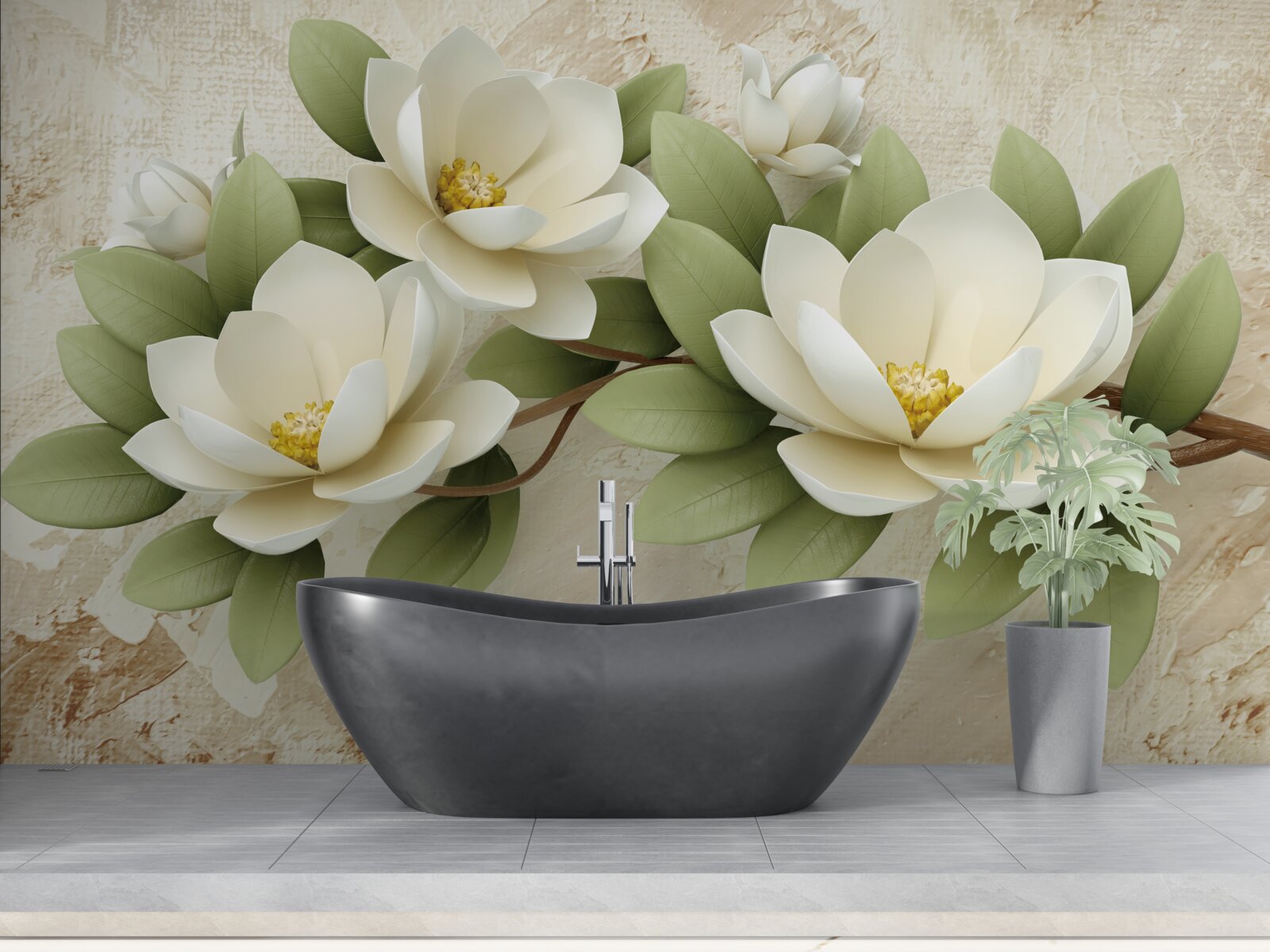 Fototapeta tri veľké snehobiele lotosy