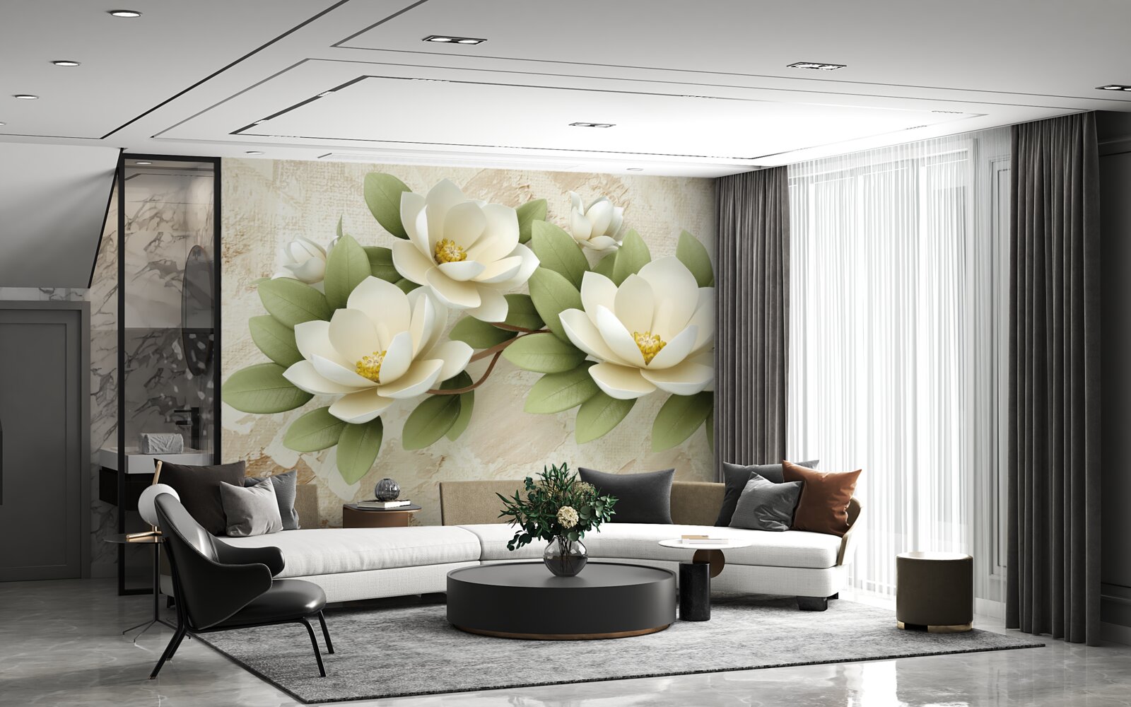 Fototapeta tri veľké snehobiele lotosy