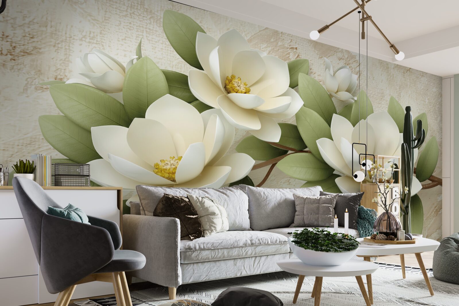 Fototapeta tri veľké snehobiele lotosy