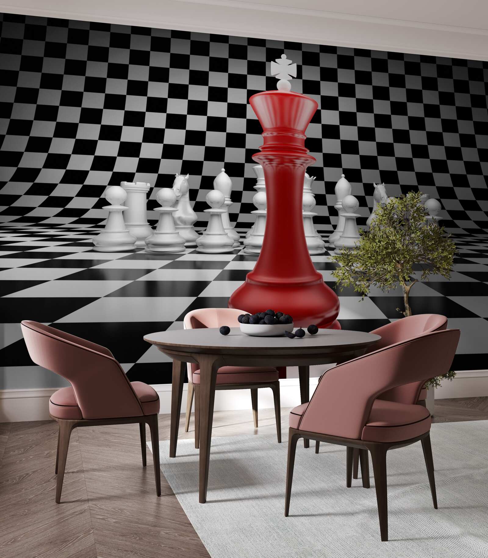 Fototapeta kráľovná šachovnice v červenej farbe