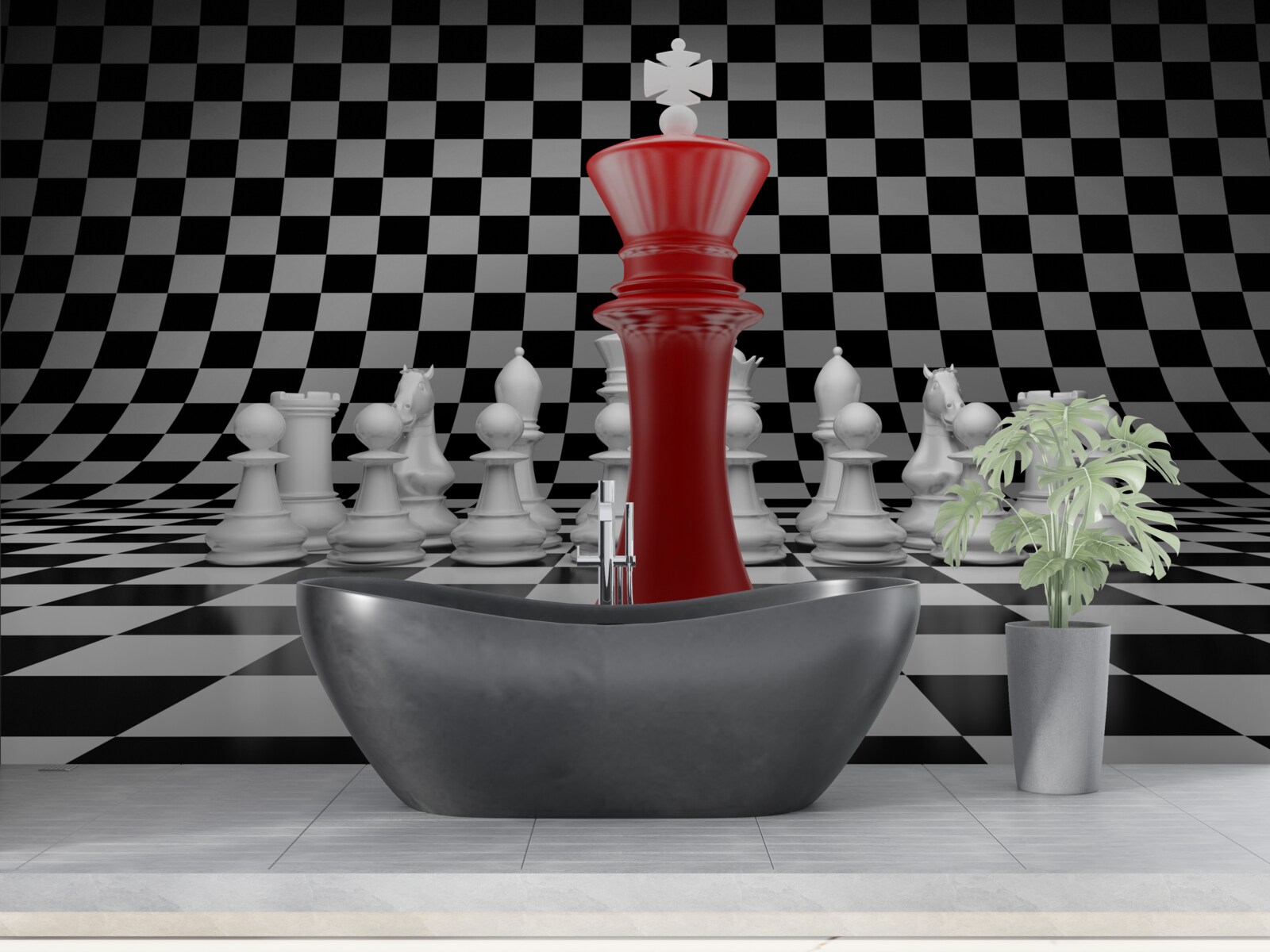 Fototapeta kráľovná šachovnice v červenej farbe