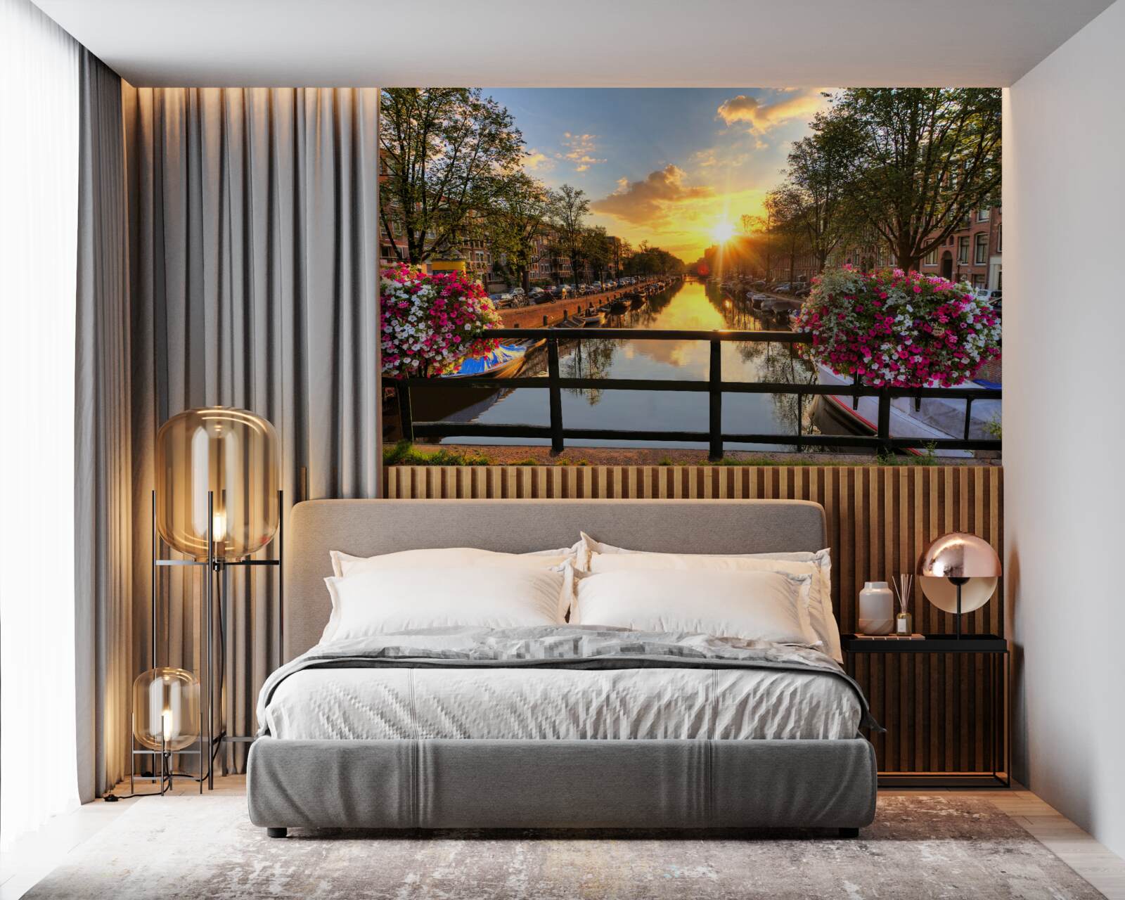 Fototapeta sledovanie západu slnka z mosta v amsterdame