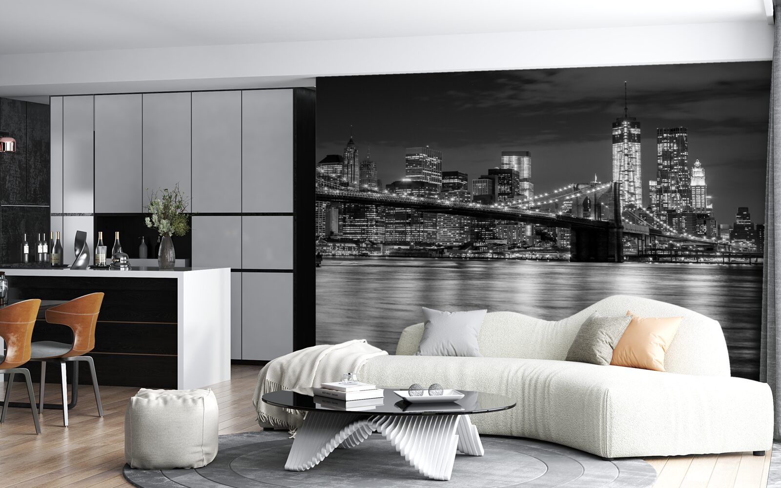 Fototapeta Panoráma Brooklynského mosta v čiernej a bielej farbe