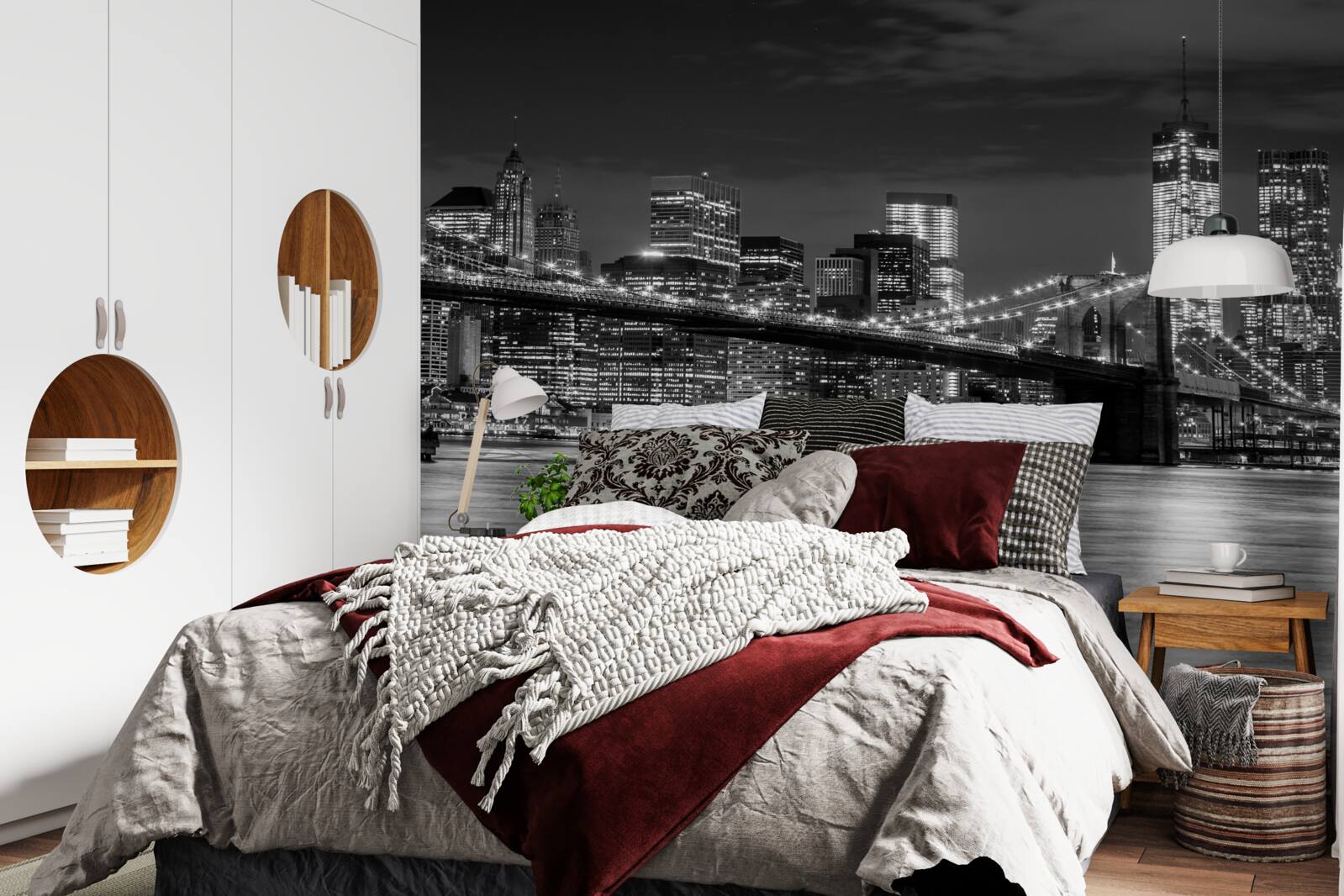 Fototapeta Panoráma Brooklynského mosta v čiernej a bielej farbe