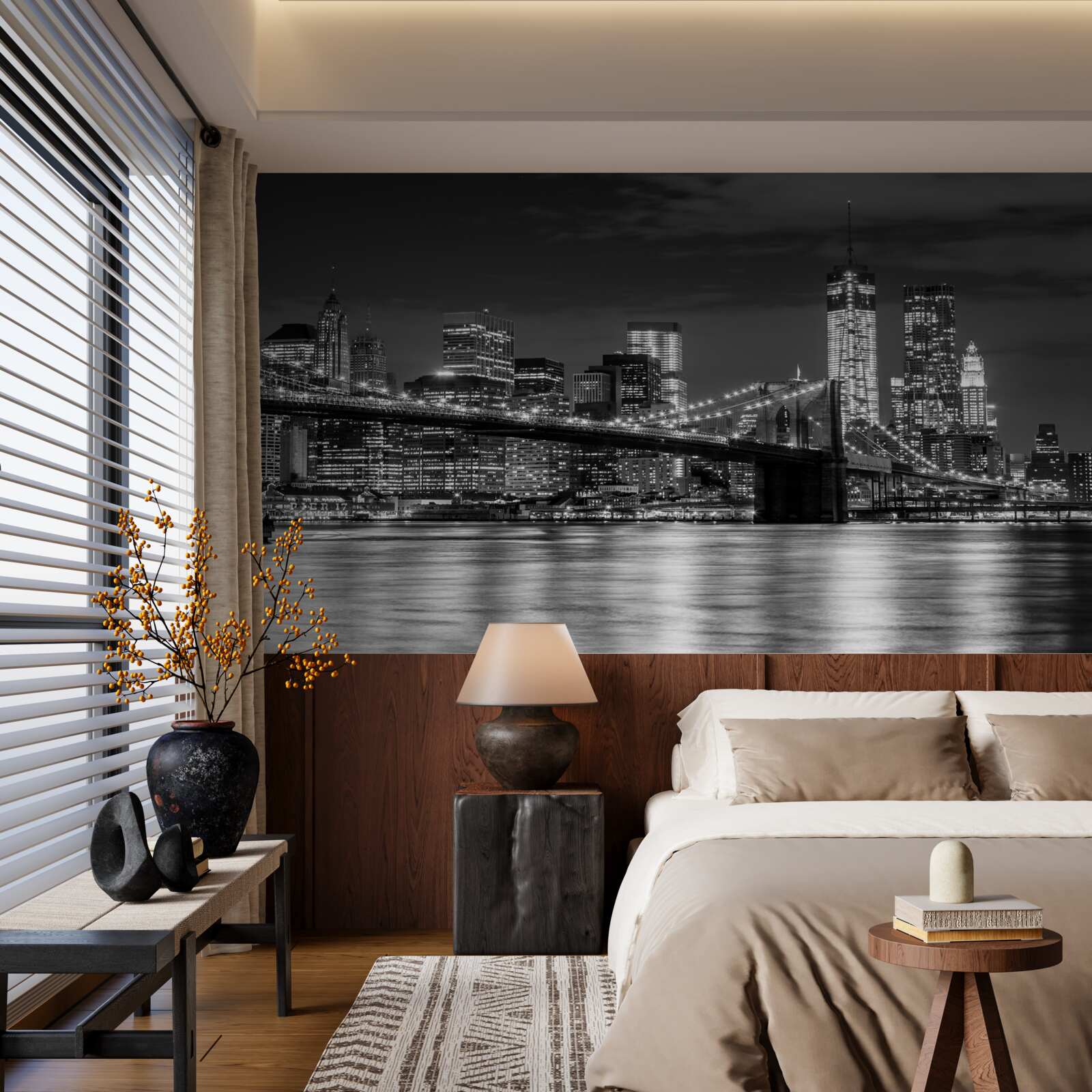 Fototapeta Panoráma Brooklynského mosta v čiernej a bielej farbe