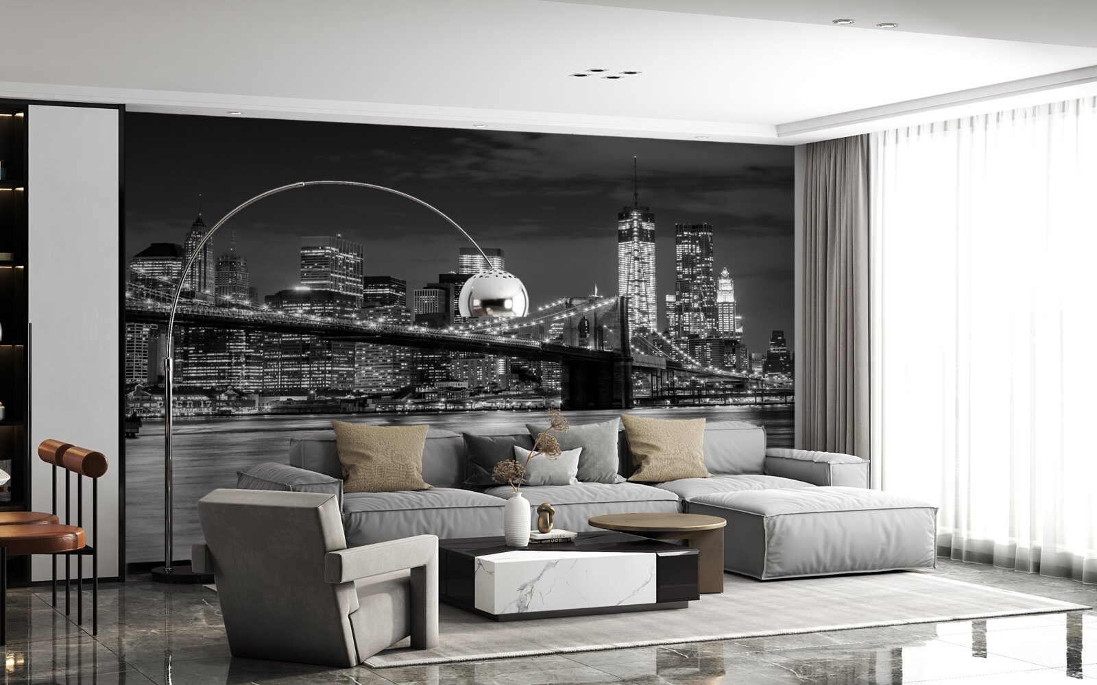 Fototapeta Panoráma Brooklynského mosta v čiernej a bielej farbe