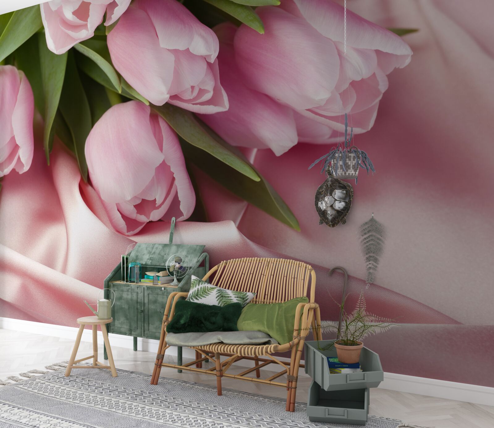 Fototapeta ružové tulipány na hodvábnom podklade