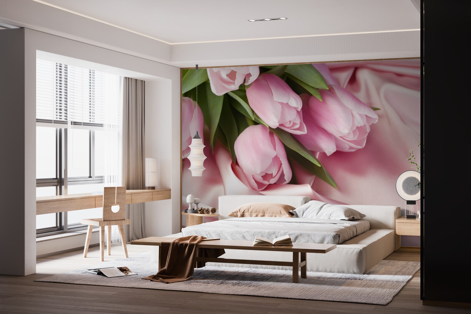 Fototapeta ružové tulipány na hodvábnom podklade