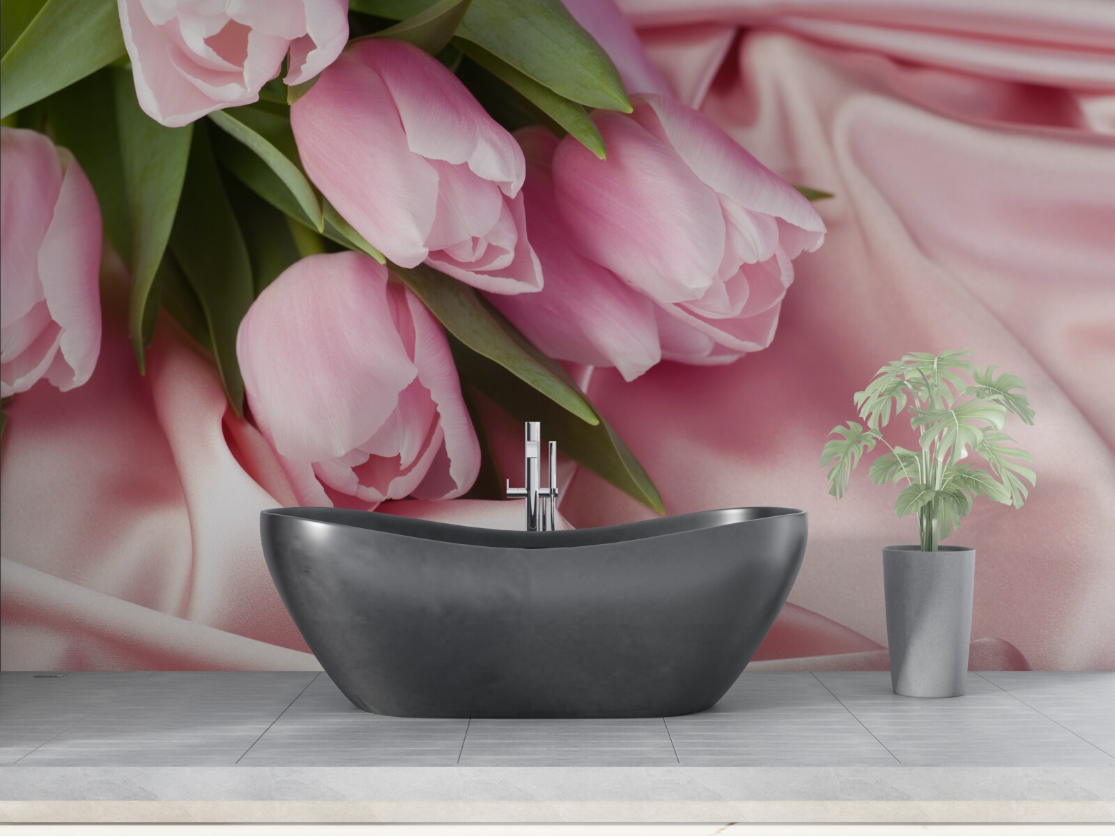 Fototapeta ružové tulipány na hodvábnom podklade