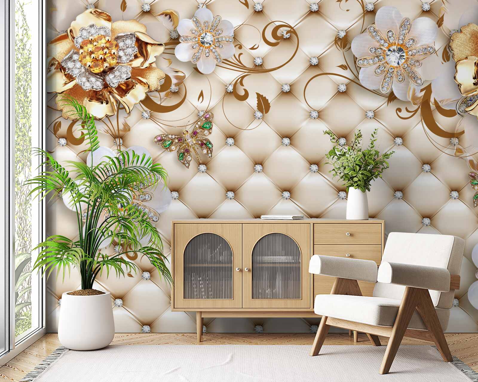 Fototapeta kvety s piatimi okvetnými lístkami máčanými v zlate