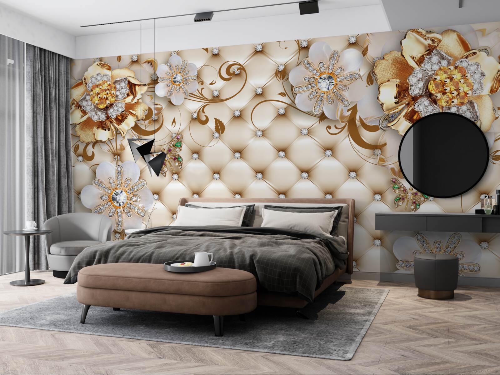 Fototapeta kvety s piatimi okvetnými lístkami máčanými v zlate