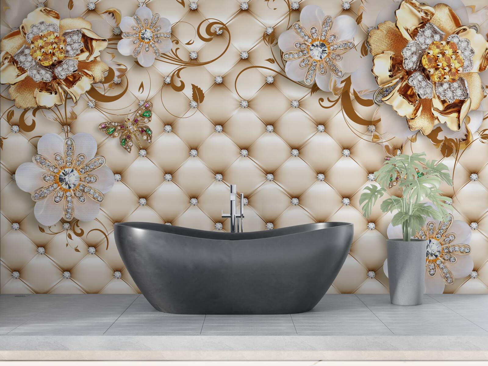 Fototapeta kvety s piatimi okvetnými lístkami máčanými v zlate