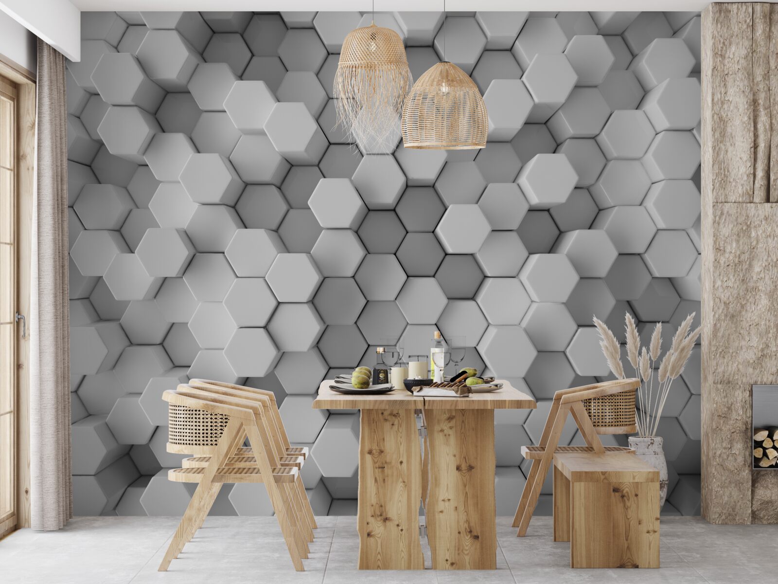Fototapeta sivé a biele šesťuholníky lisované do tvaru