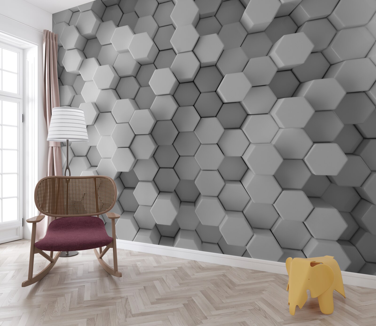 Fototapeta sivé a biele šesťuholníky lisované do tvaru
