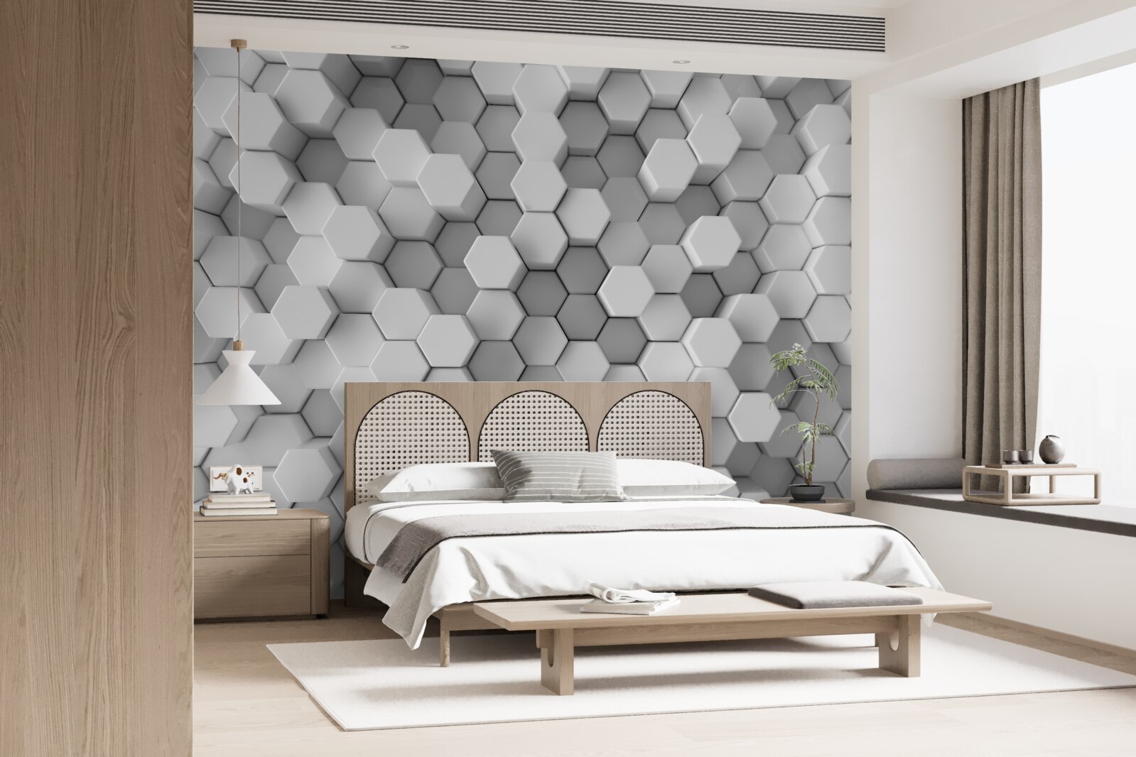 Fototapeta sivé a biele šesťuholníky lisované do tvaru