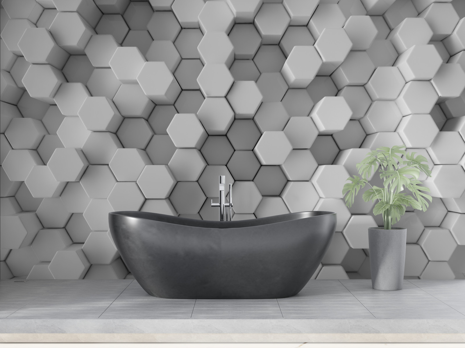 Fototapeta sivé a biele šesťuholníky lisované do tvaru