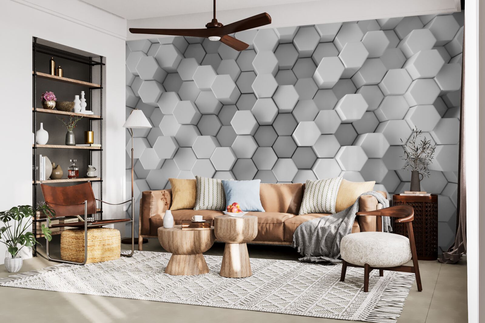 Fototapeta sivé a biele šesťuholníky lisované do tvaru