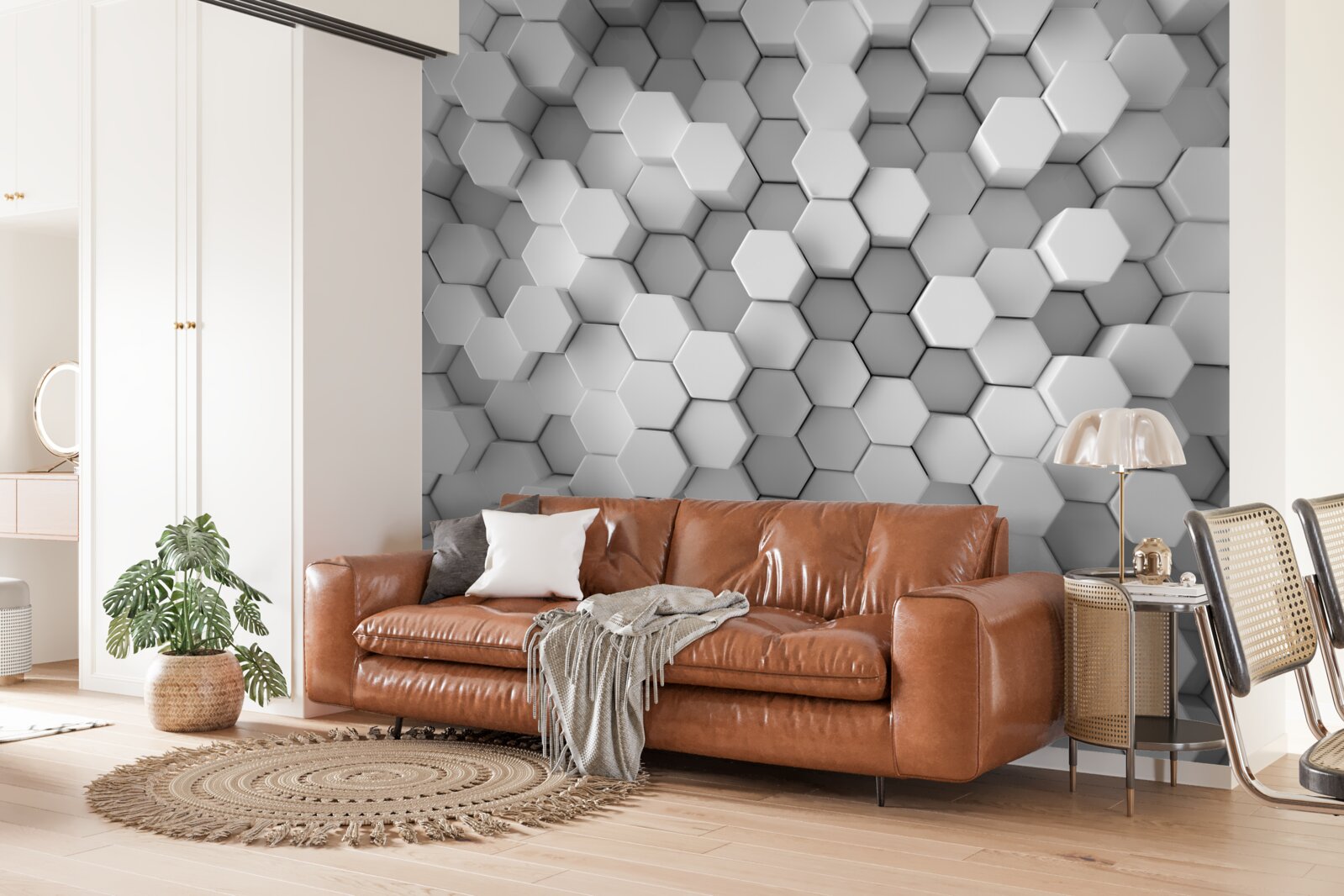 Fototapeta sivé a biele šesťuholníky lisované do tvaru