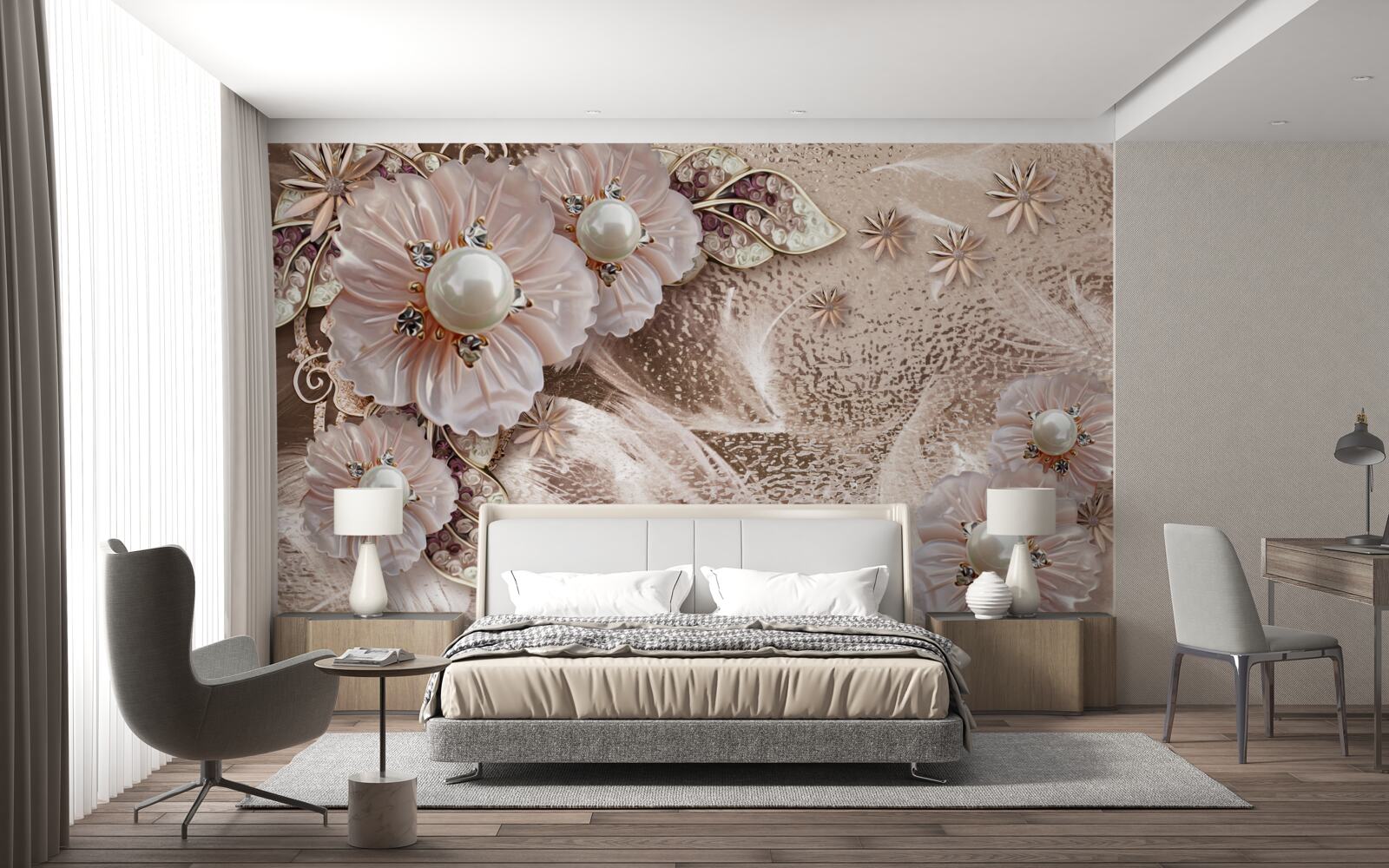 Fototapeta perly a pôvabné súkvetia s otvorenými púčikmi