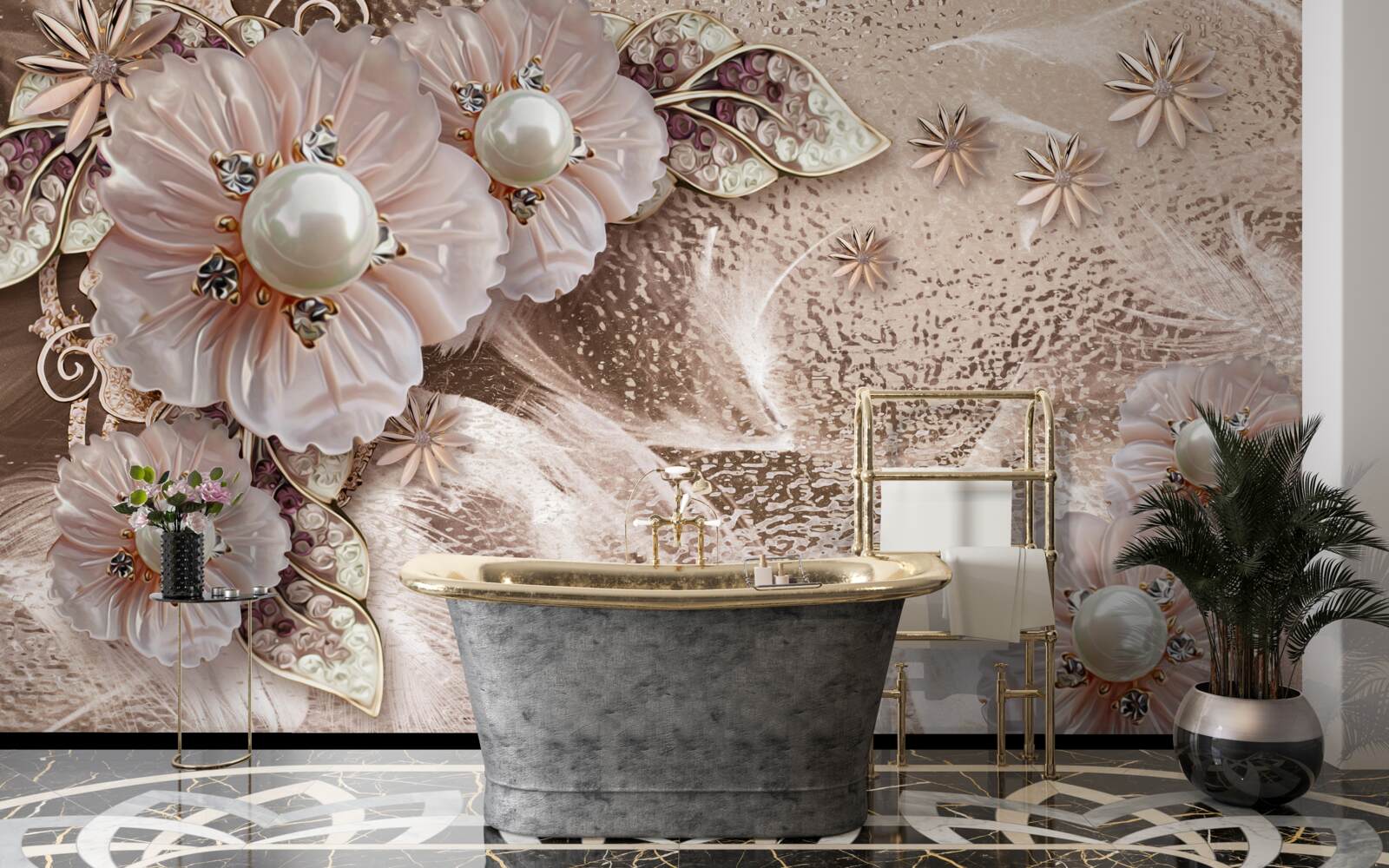 Fototapeta perly a pôvabné súkvetia s otvorenými púčikmi