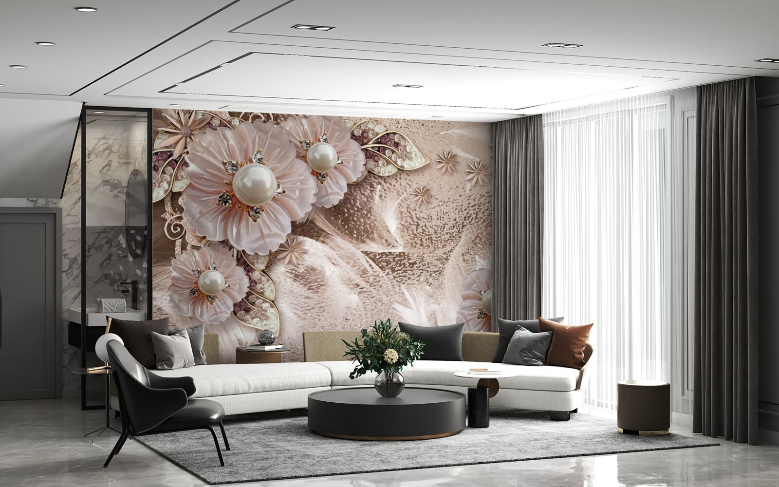 Fototapeta perly a pôvabné súkvetia s otvorenými púčikmi