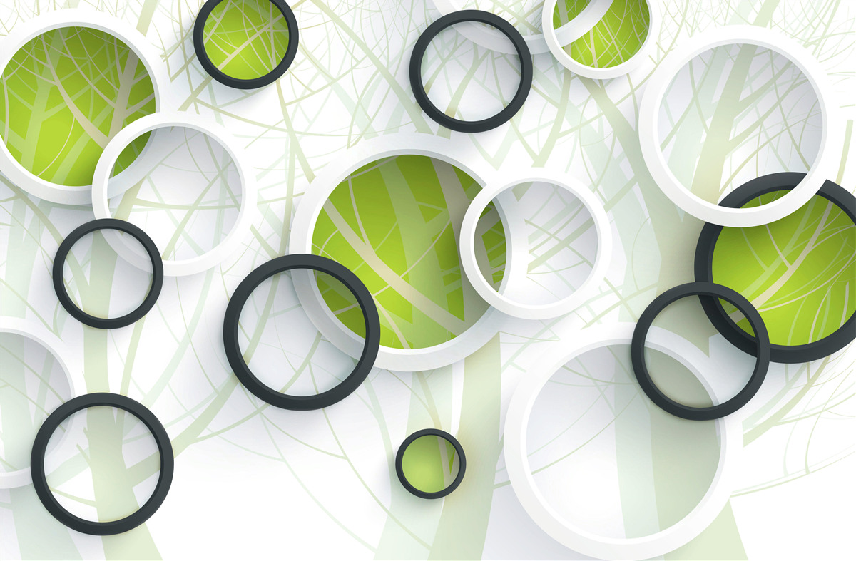 Fototapeta hustý zarastený les a 3D kruhy