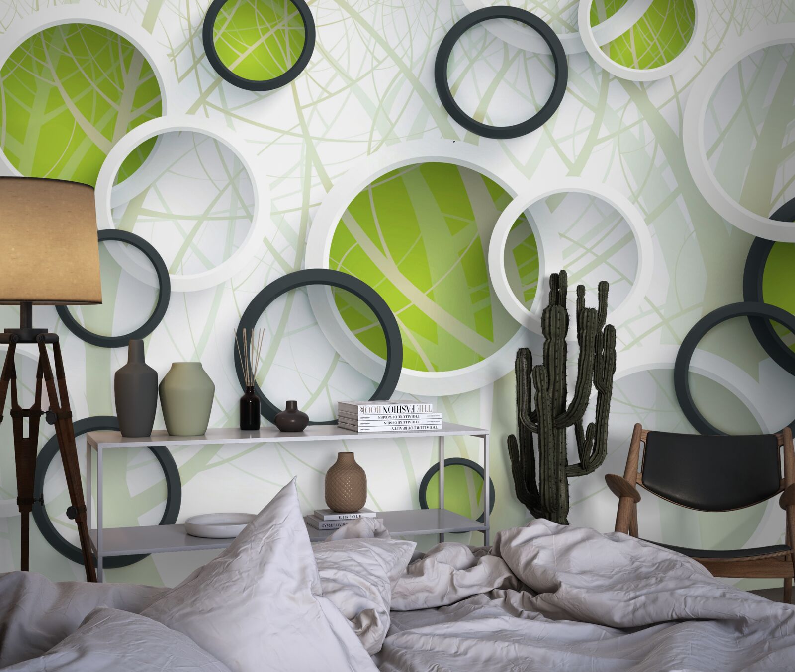 Fototapeta hustý zarastený les a 3D kruhy