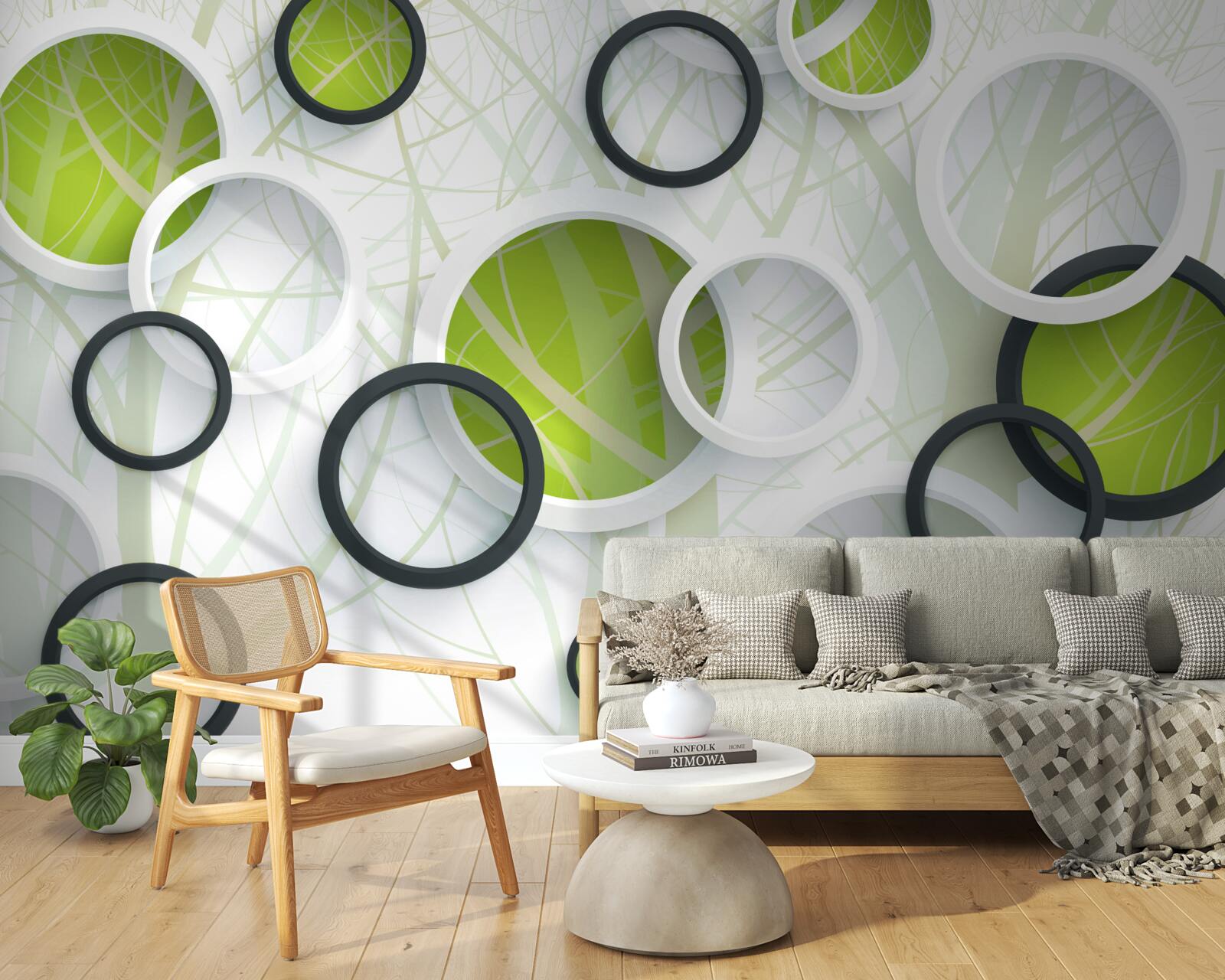 Fototapeta hustý zarastený les a 3D kruhy