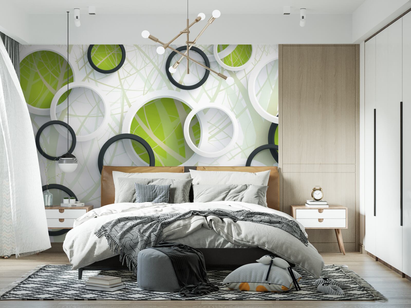 Fototapeta hustý zarastený les a 3D kruhy