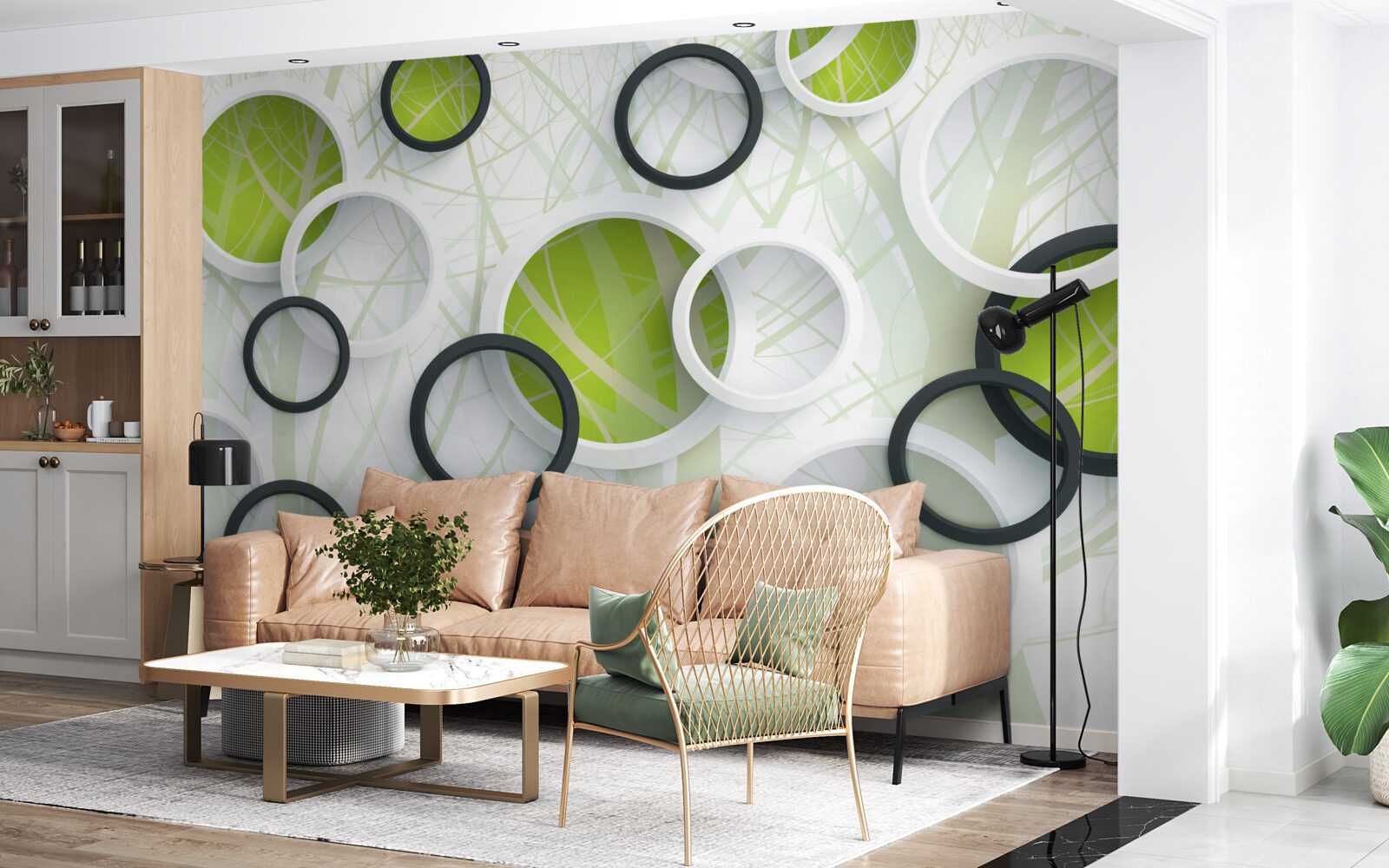 Fototapeta hustý zarastený les a 3D kruhy