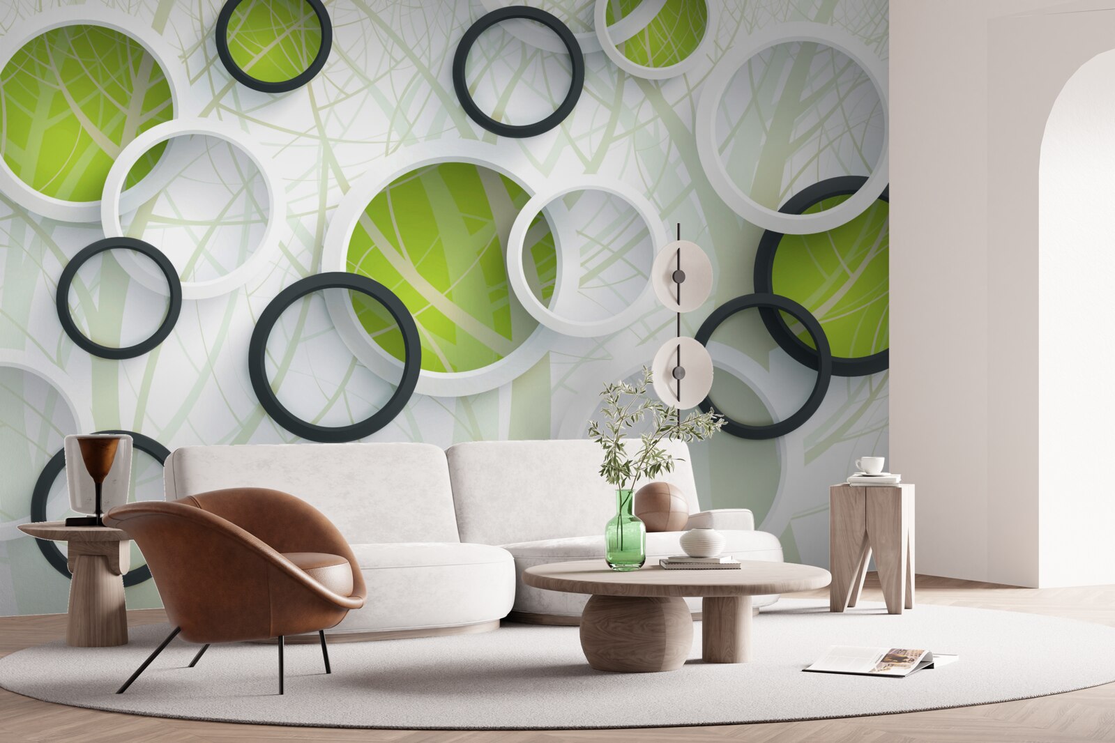 Fototapeta hustý zarastený les a 3D kruhy