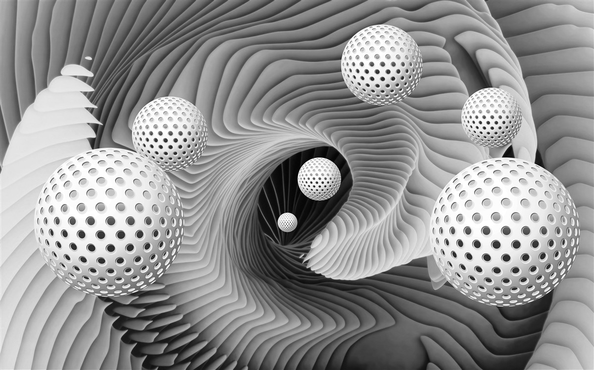 Fototapeta perspektíva loptičiek a tunelového víru v čiernej a bielej