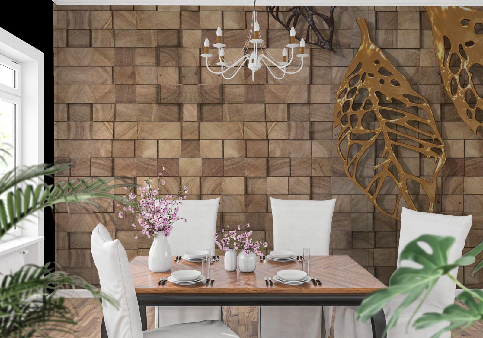 Fototapeta mozaika v odtieňoch hnedej s obrázkom listov