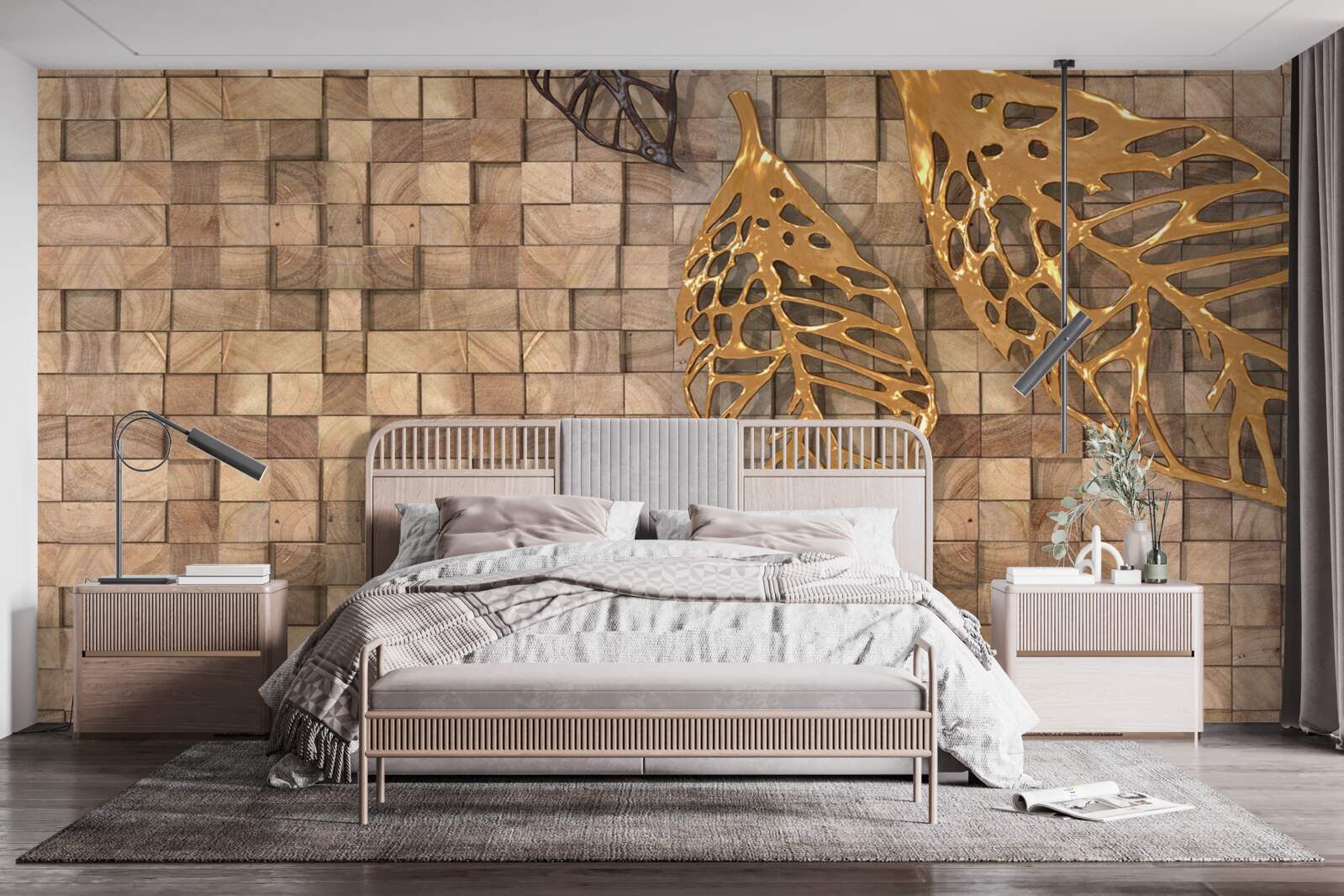 Fototapeta mozaika v odtieňoch hnedej s obrázkom listov