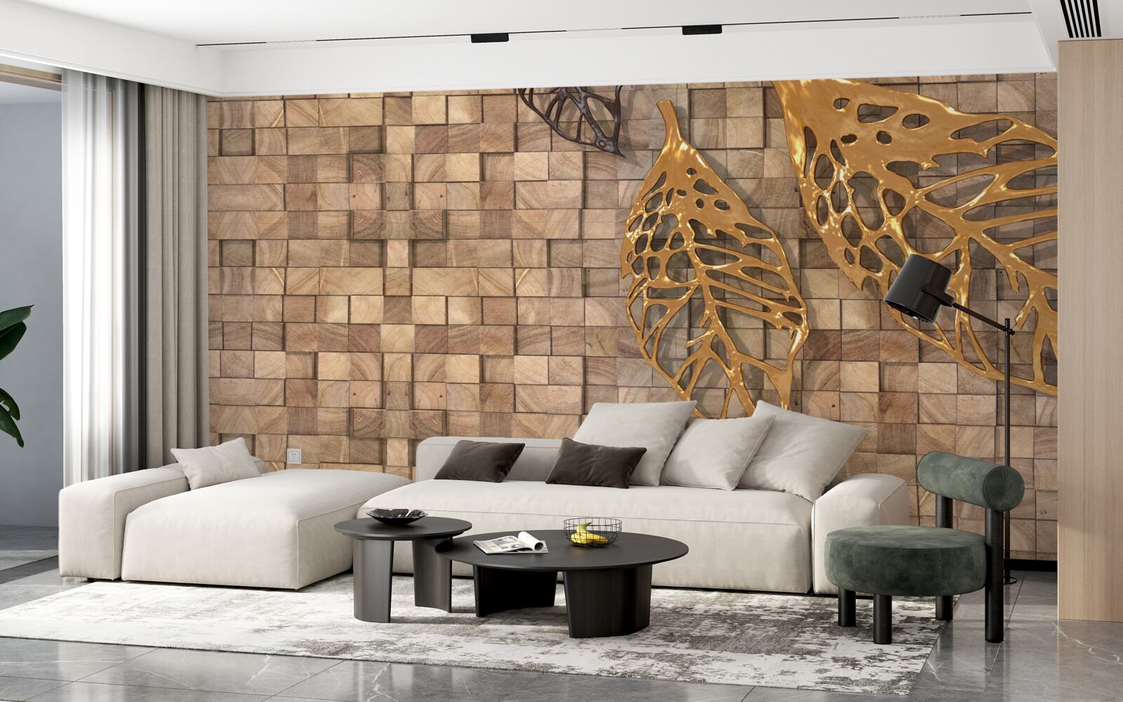 Fototapeta mozaika v odtieňoch hnedej s obrázkom listov