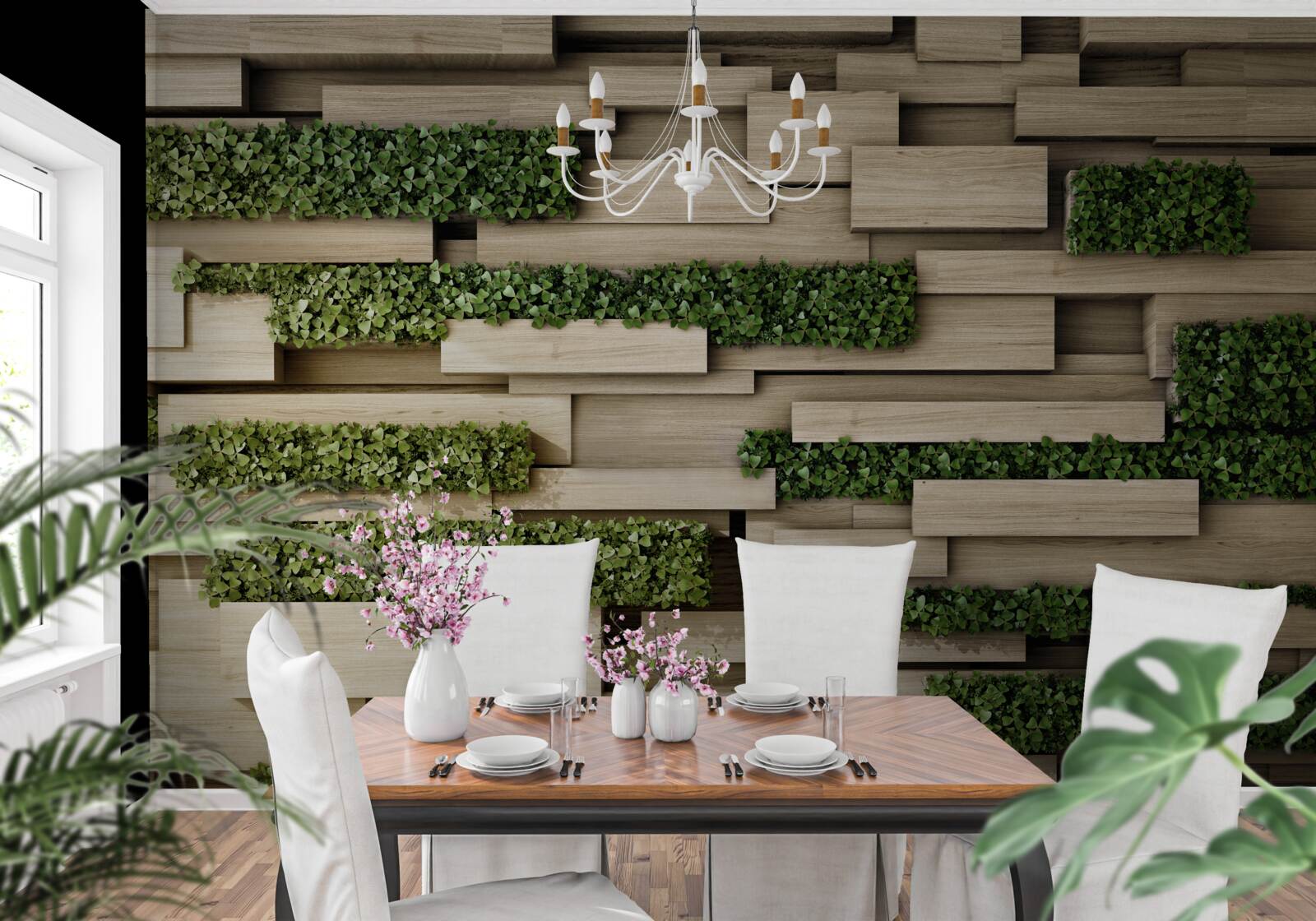 Fototapeta zelené rastliny na kamennej stene