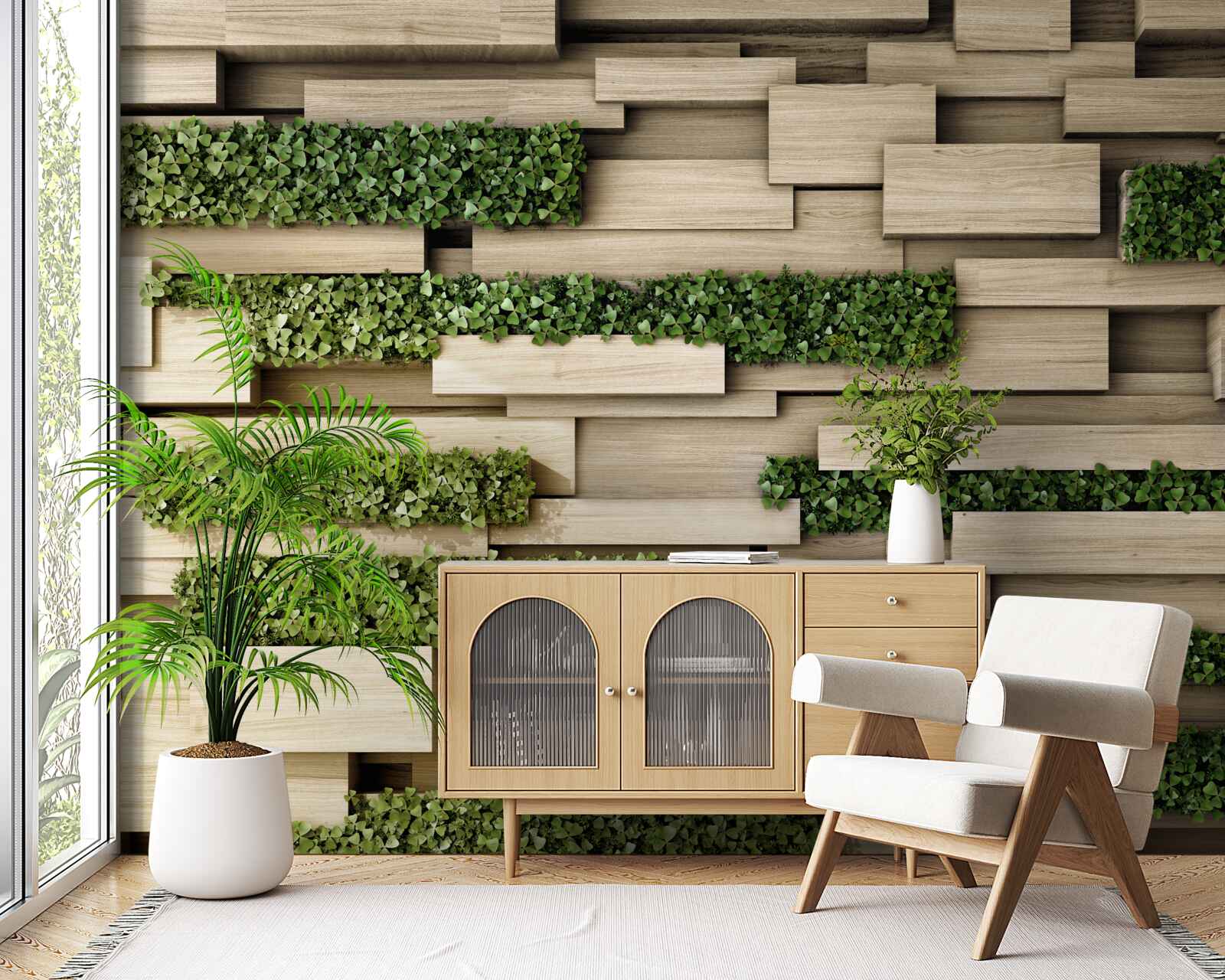 Fototapeta zelené rastliny na kamennej stene