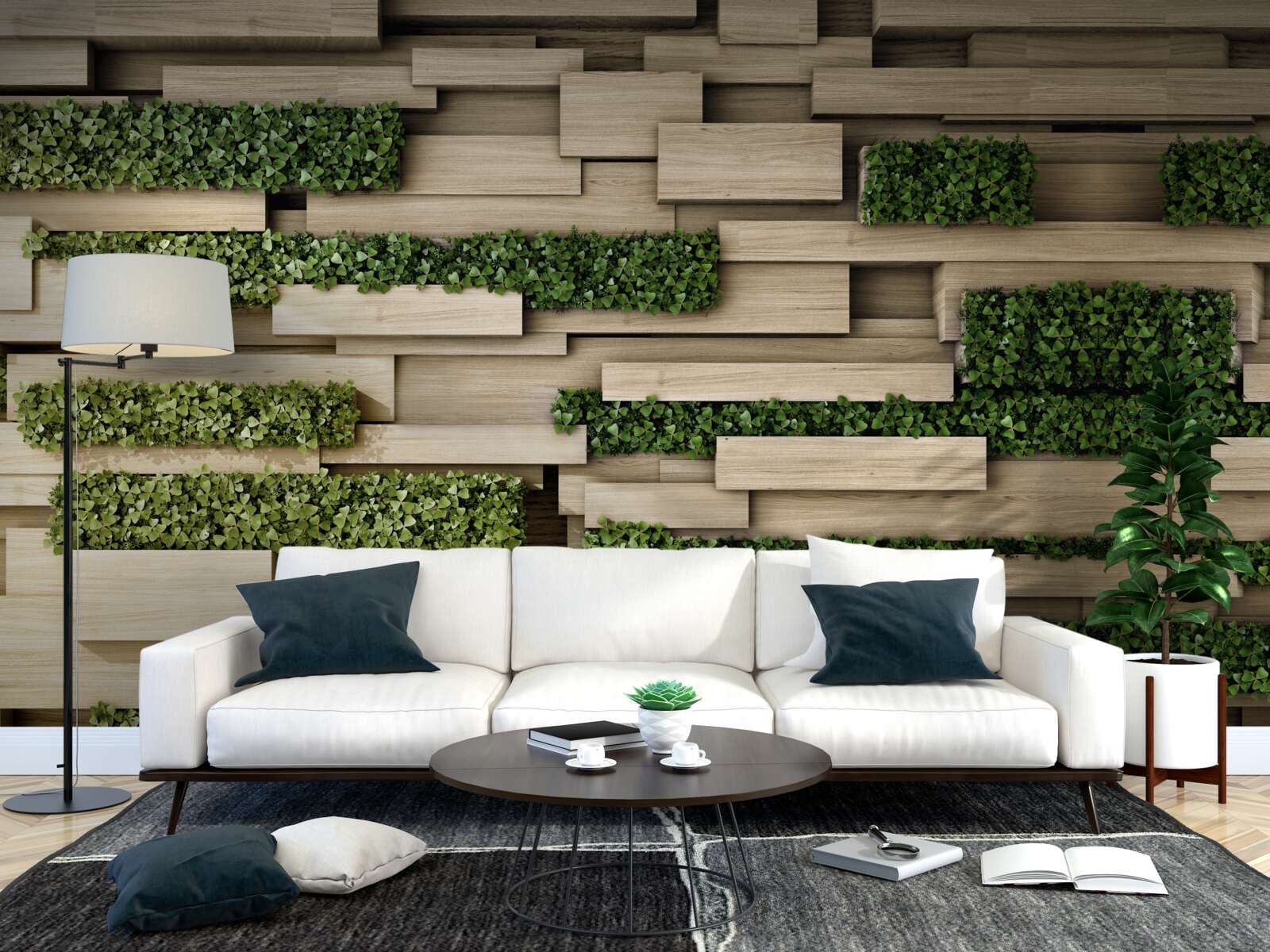 Fototapeta zelené rastliny na kamennej stene