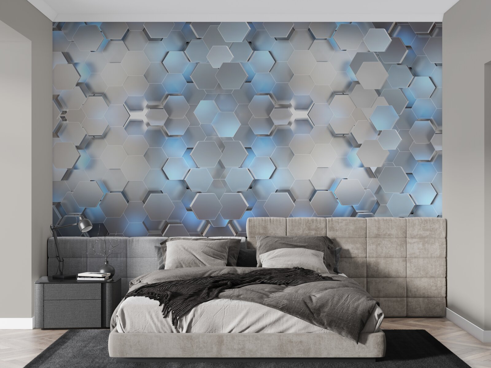 Fototapeta plávajúce modré perly na sivom pozadí